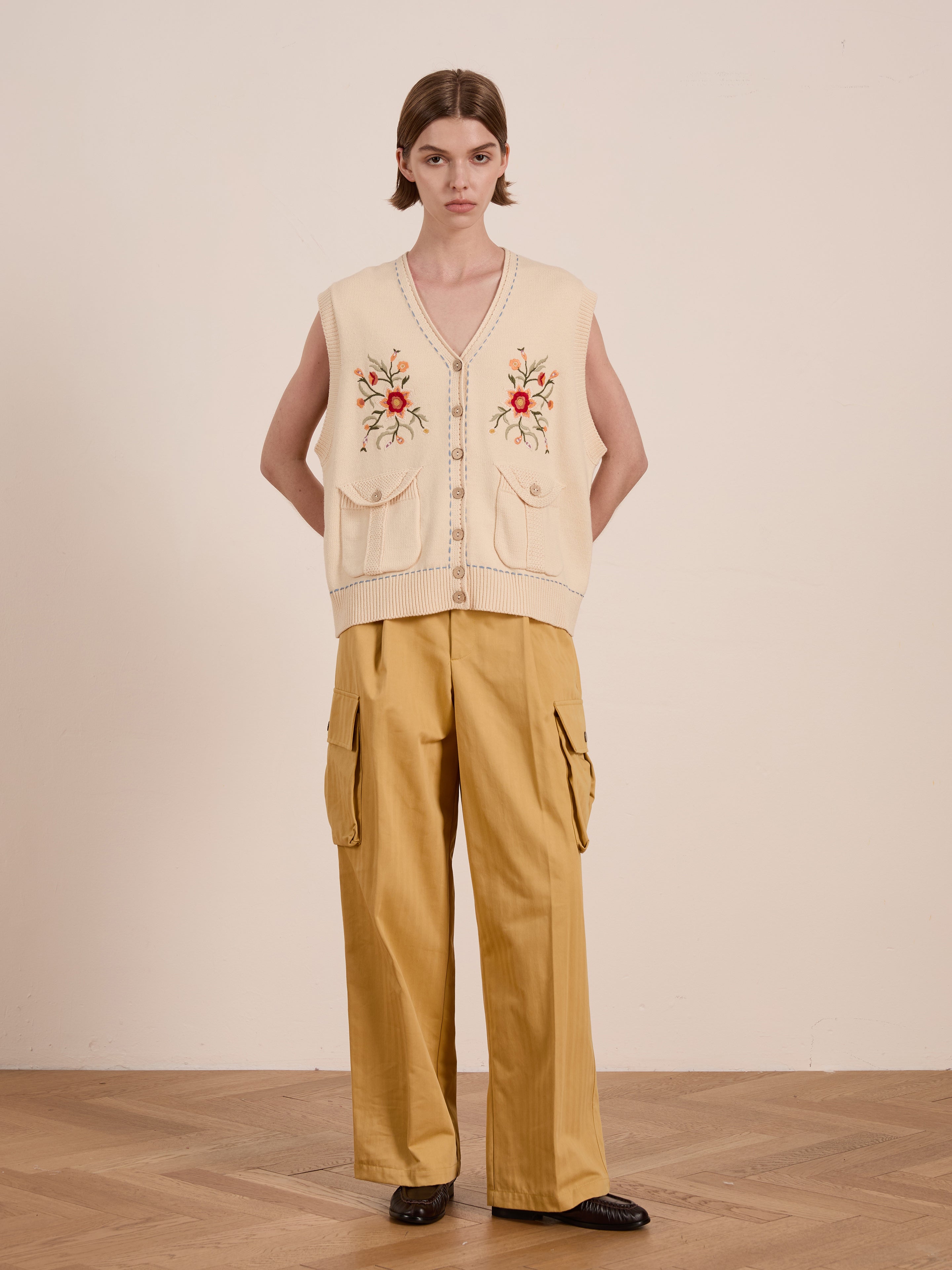 Floral Embroidered Knit Vest