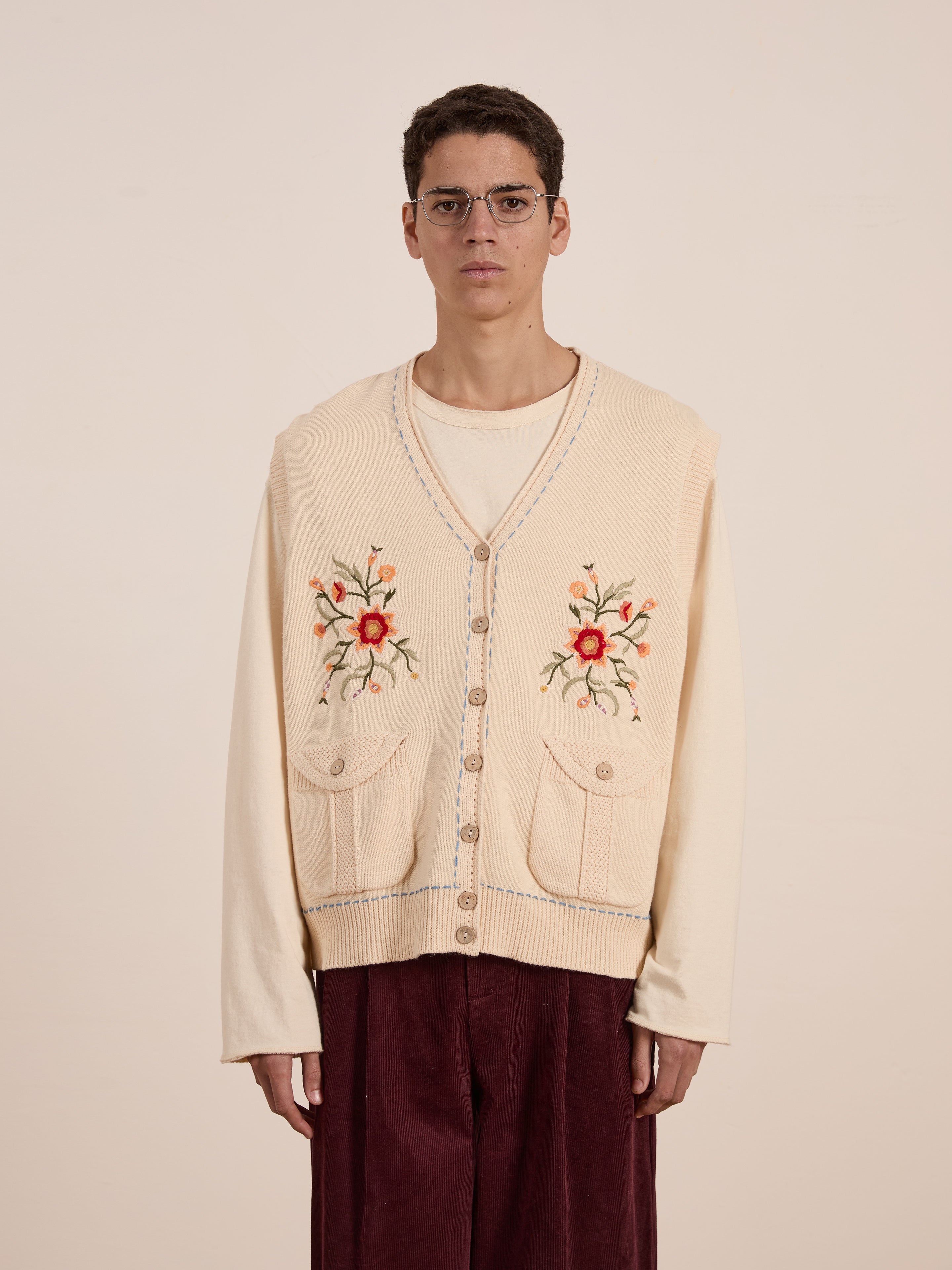 Floral Embroidered Knit Vest