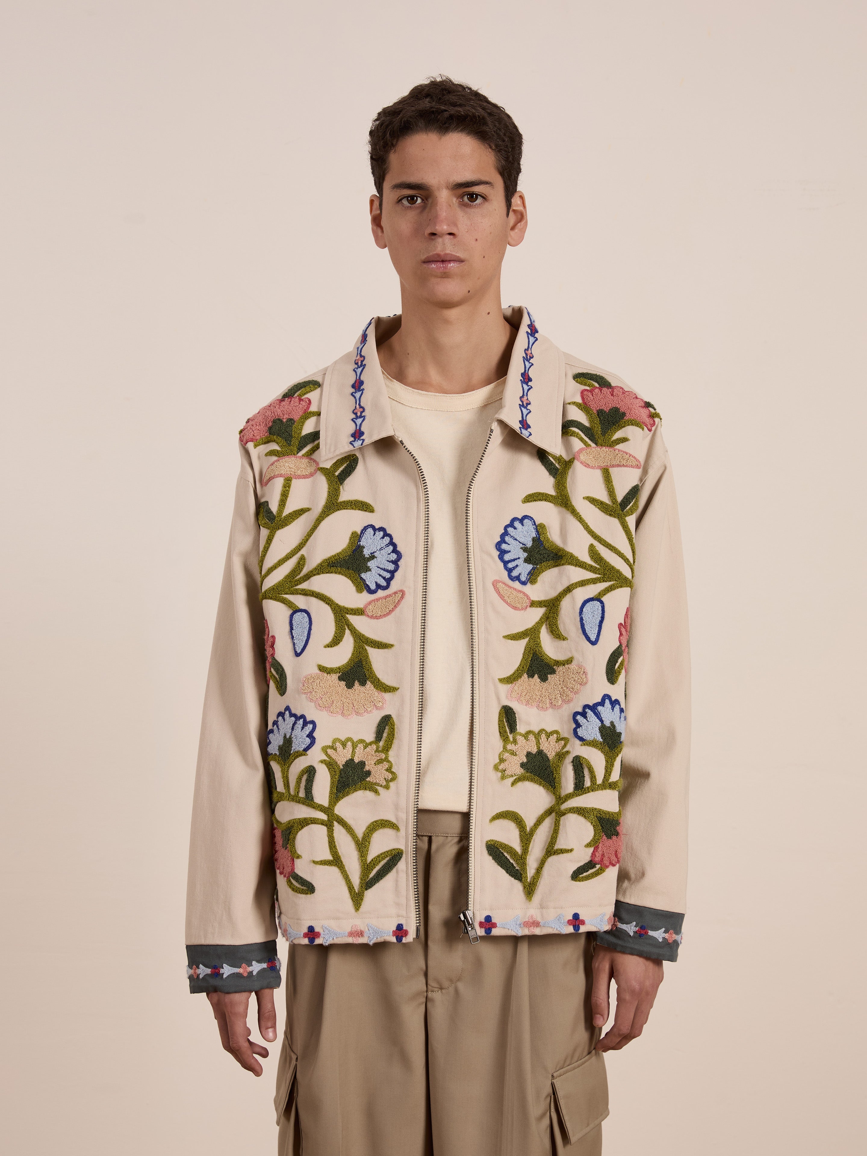 Floral Embroidered Work Jacket