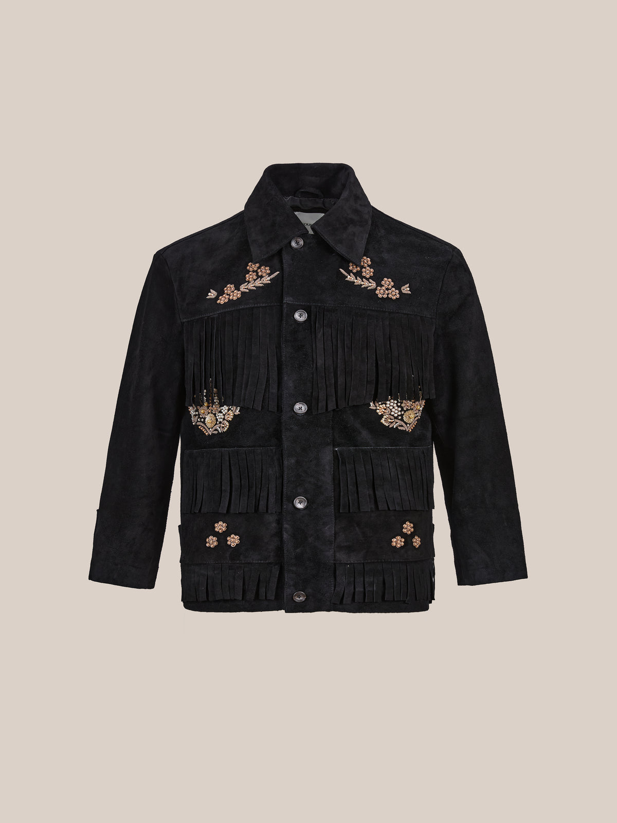 Hand Embroidered Suede Western Fringe Jacket