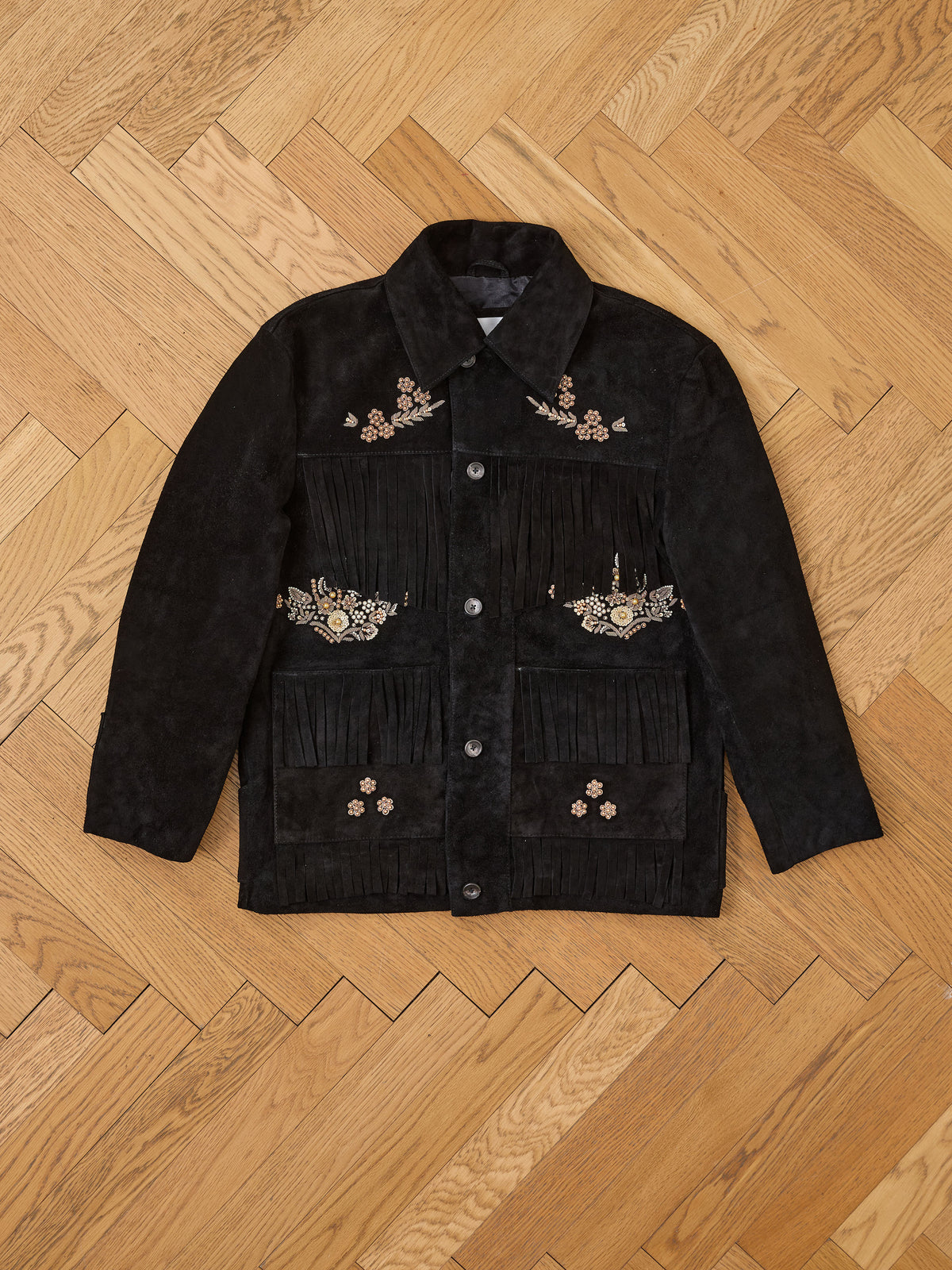 Hand Embroidered Suede Western Fringe Jacket