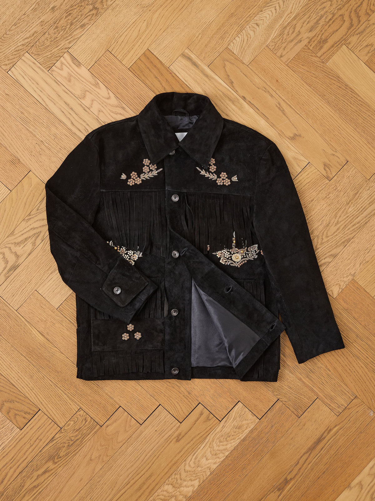 Hand Embroidered Suede Western Fringe Jacket