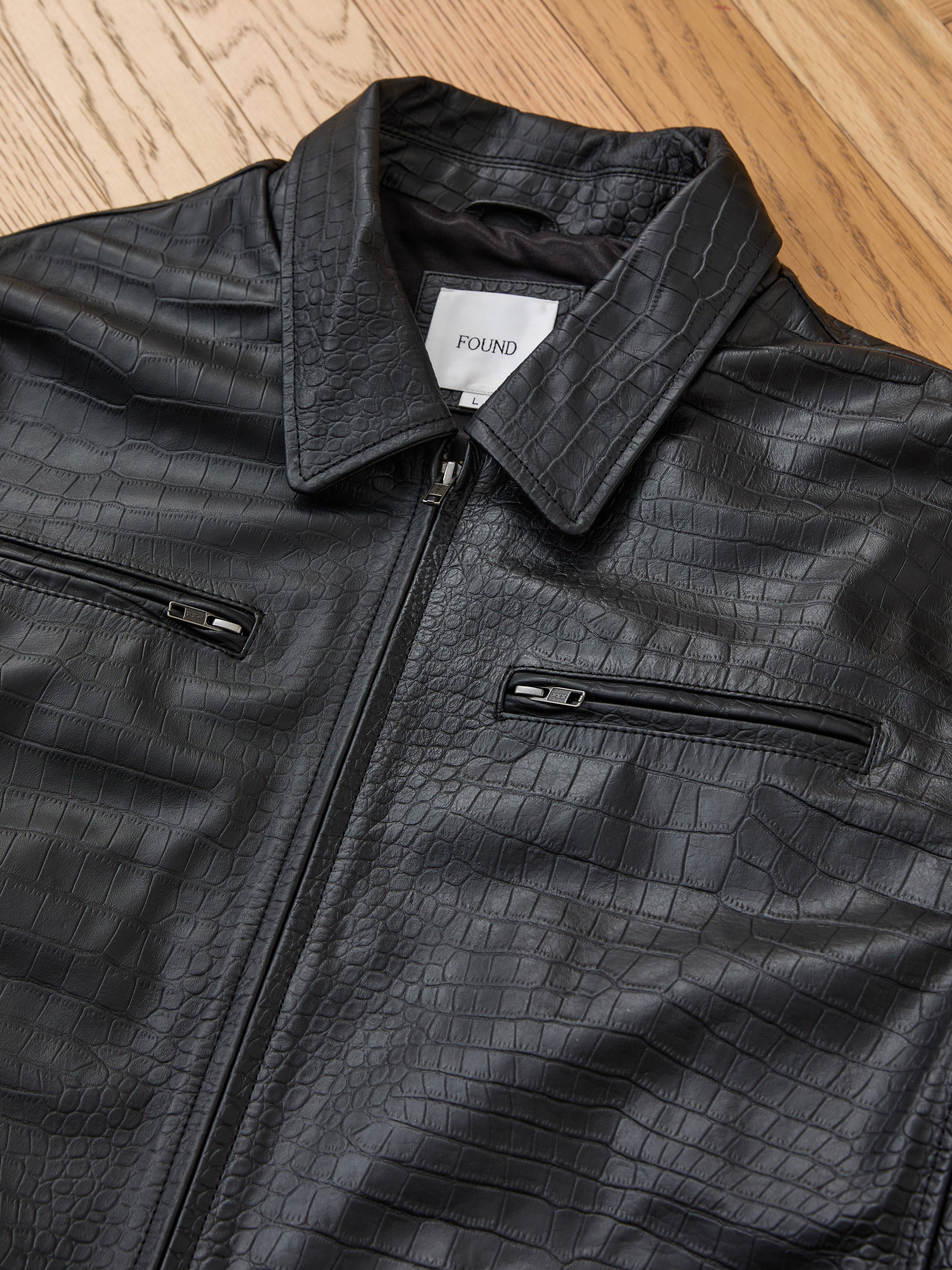 Marlboro Croc Embossed Leather Racer Jacket
