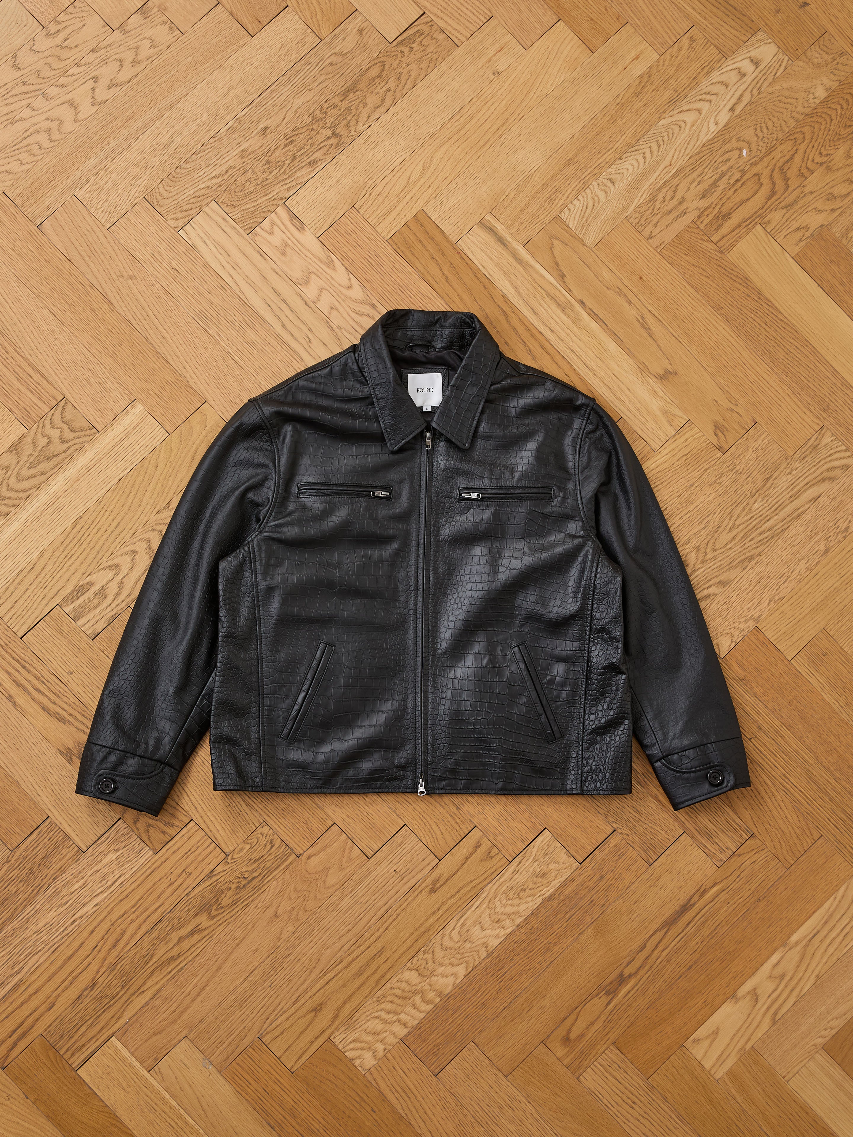 Marlboro Croc Embossed Leather Racer Jacket