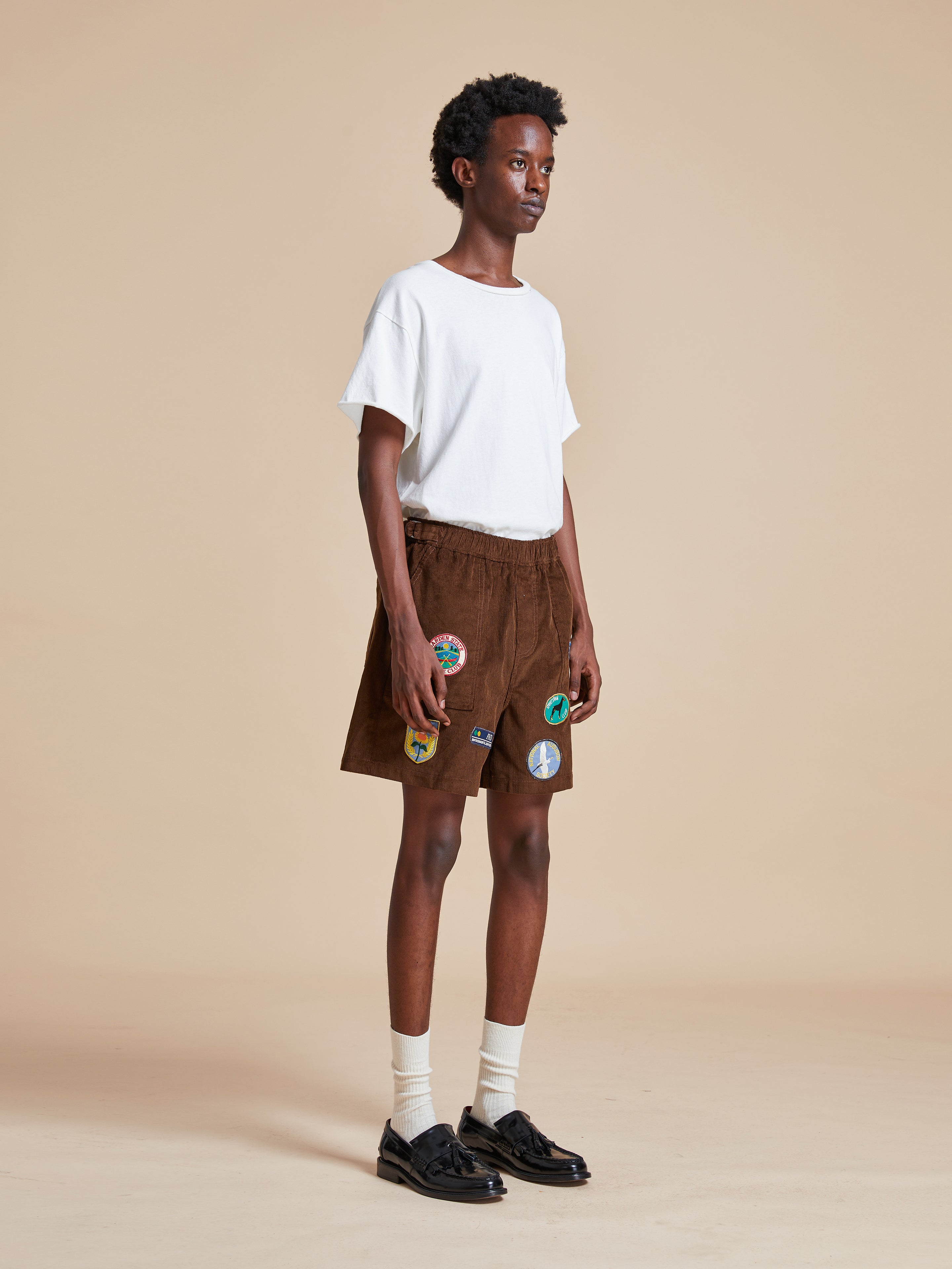 Corduroy Patch Shorts in Brown