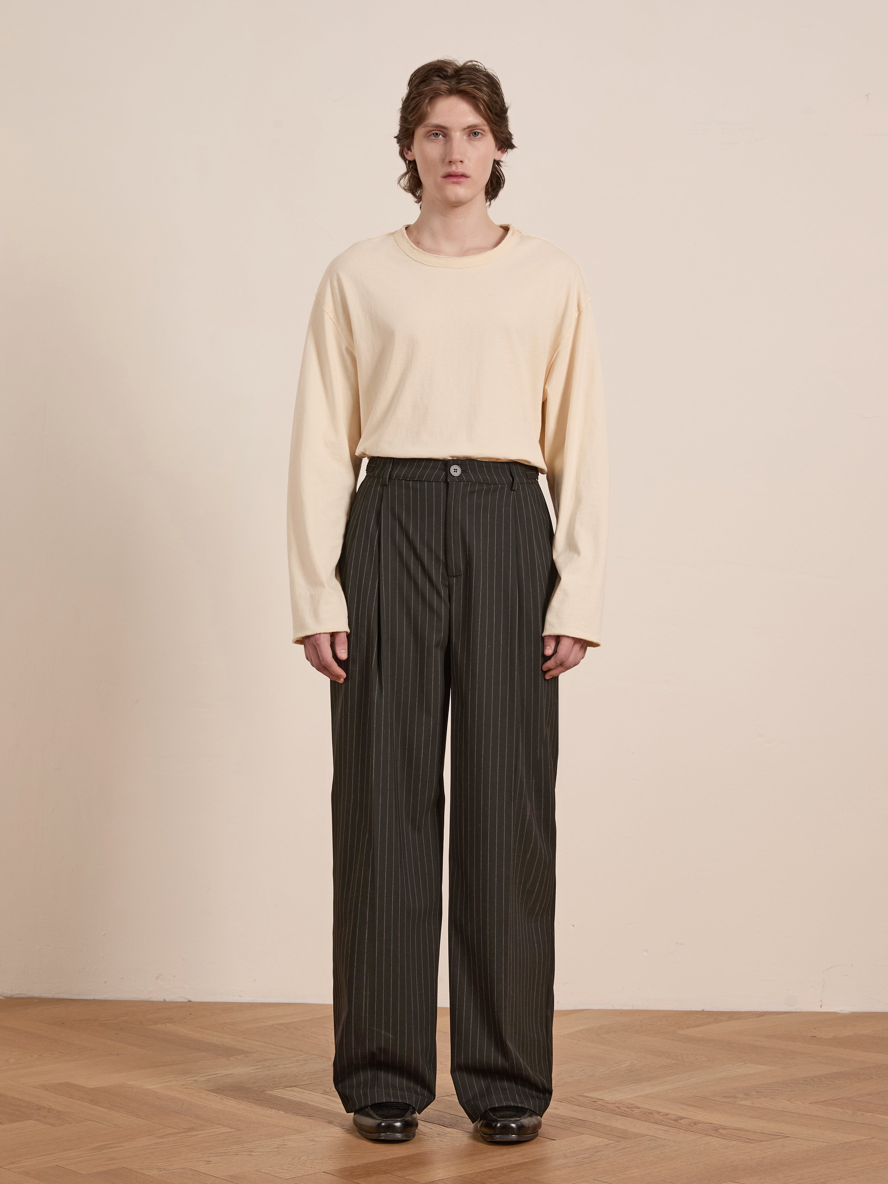 Pinstripe Pleated Trousers