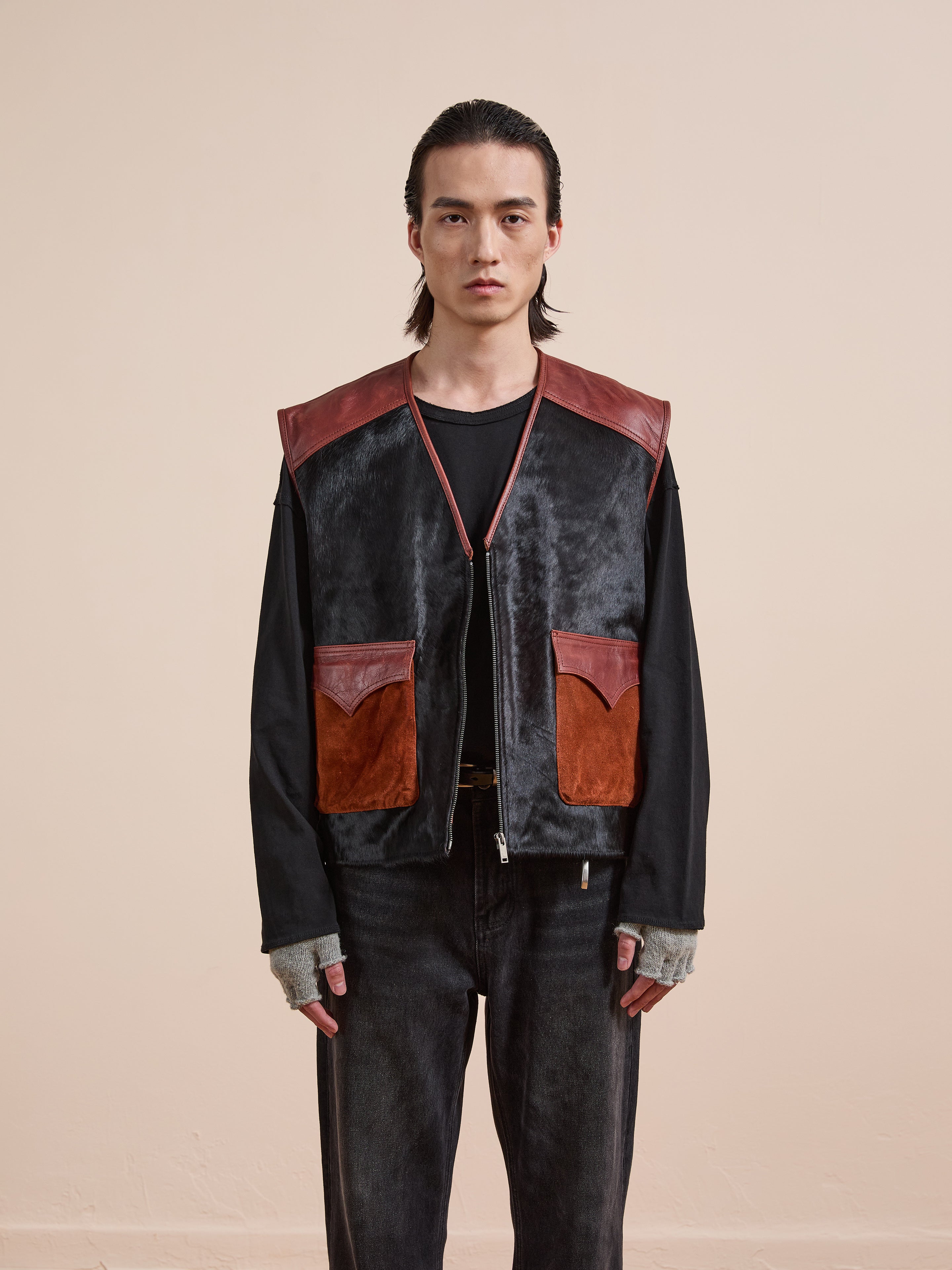 Fur Western Leather Vest