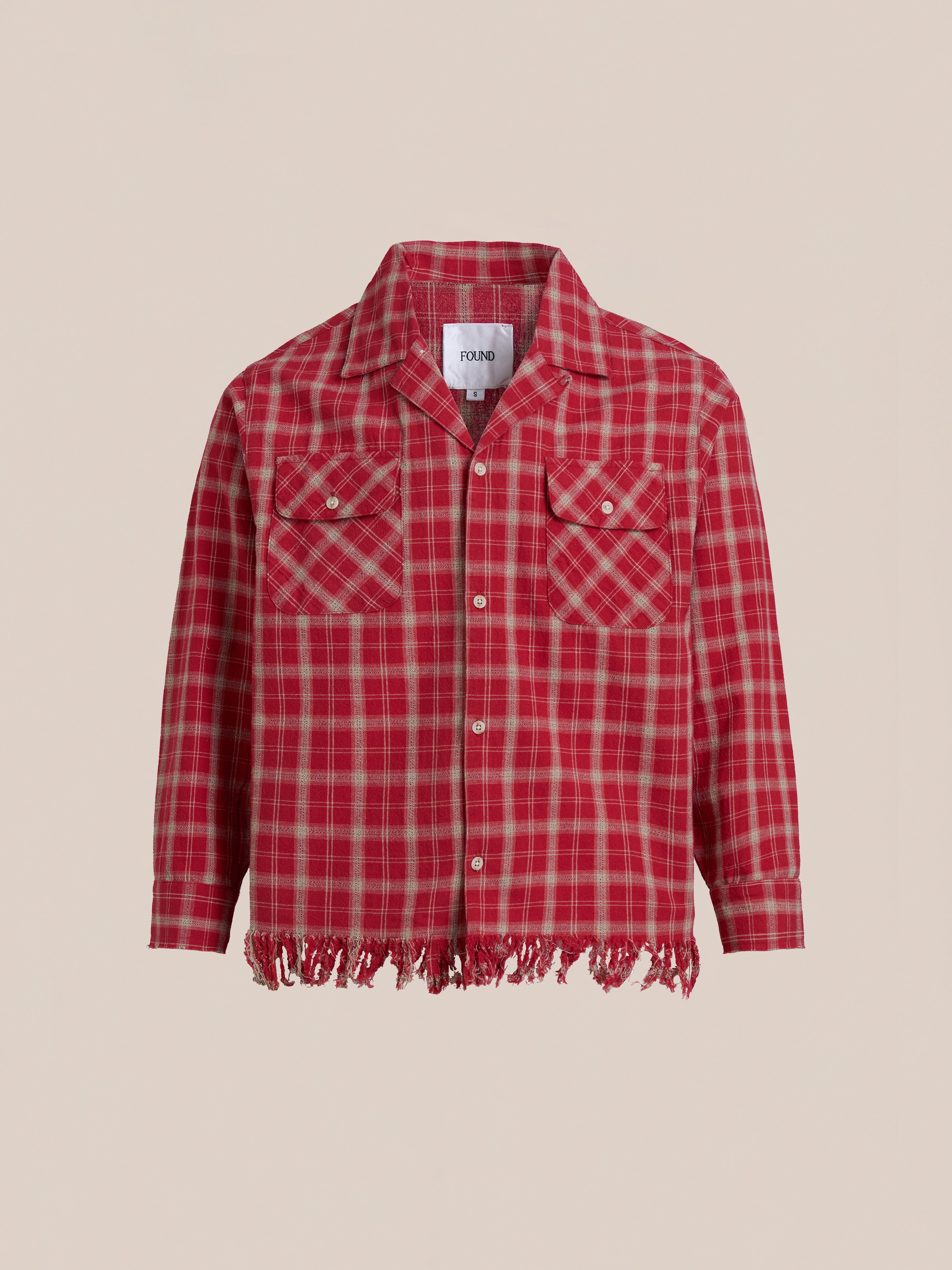 Raw Cut Fringe Plaid Camp Shirt