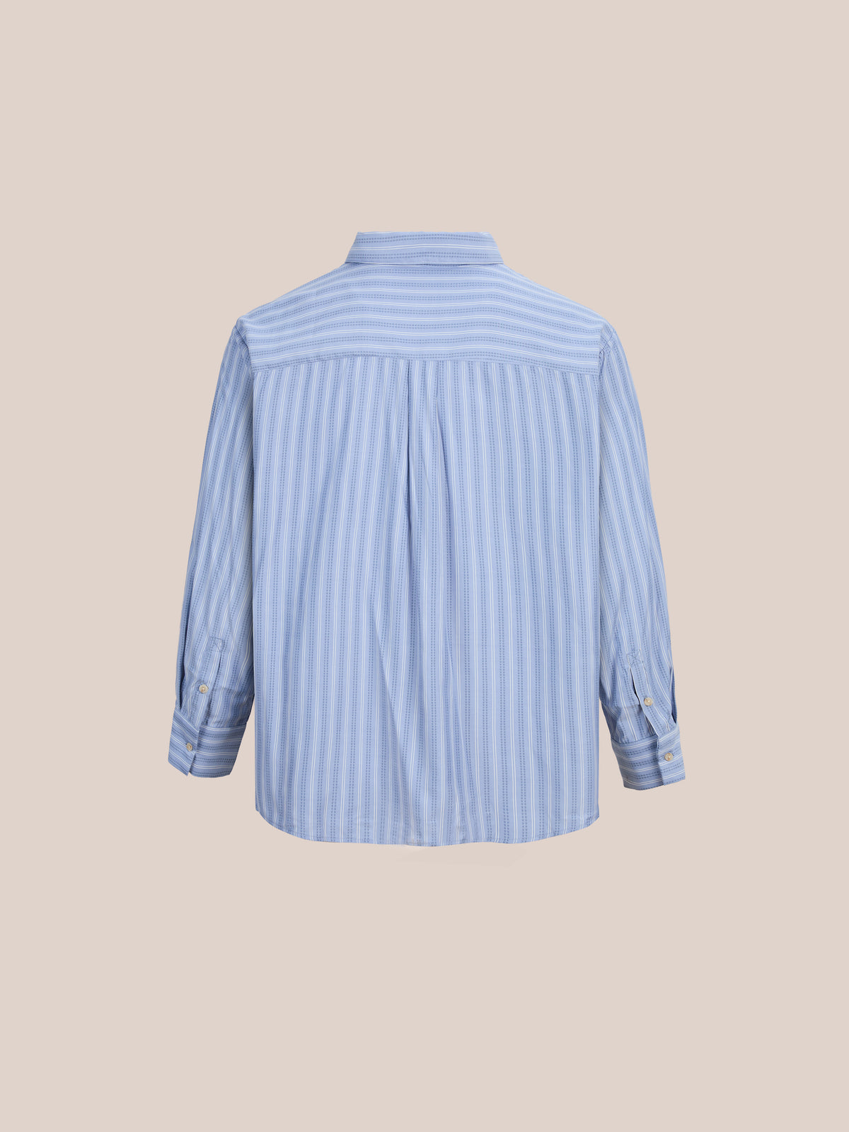 Back view of FOUND Stripe Pocket Oxford Shirt—light blue and white stripes, oversized fit with collar and cuffs, shown on a neutral background.