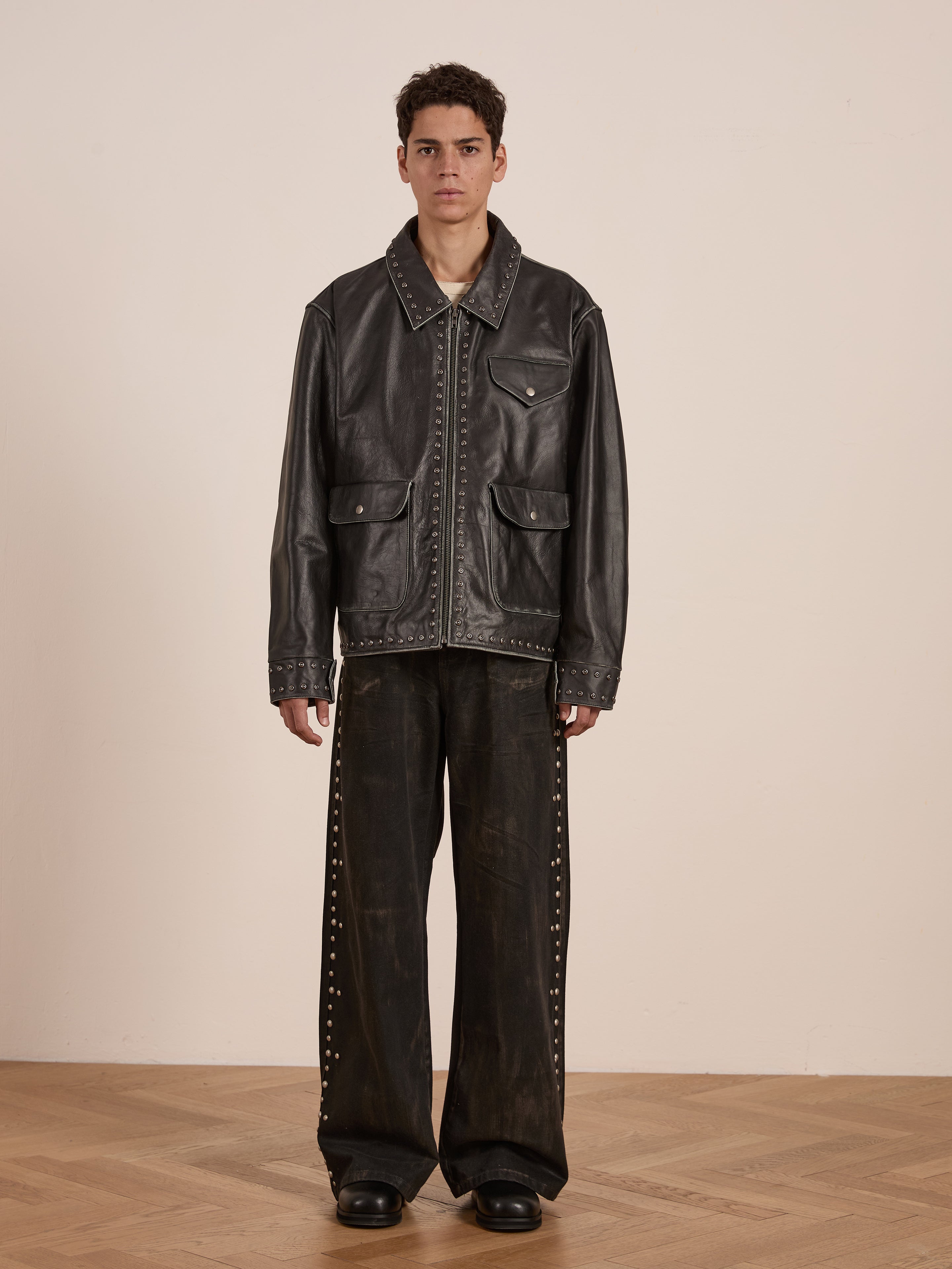 Studded Leather Pocket Jacket