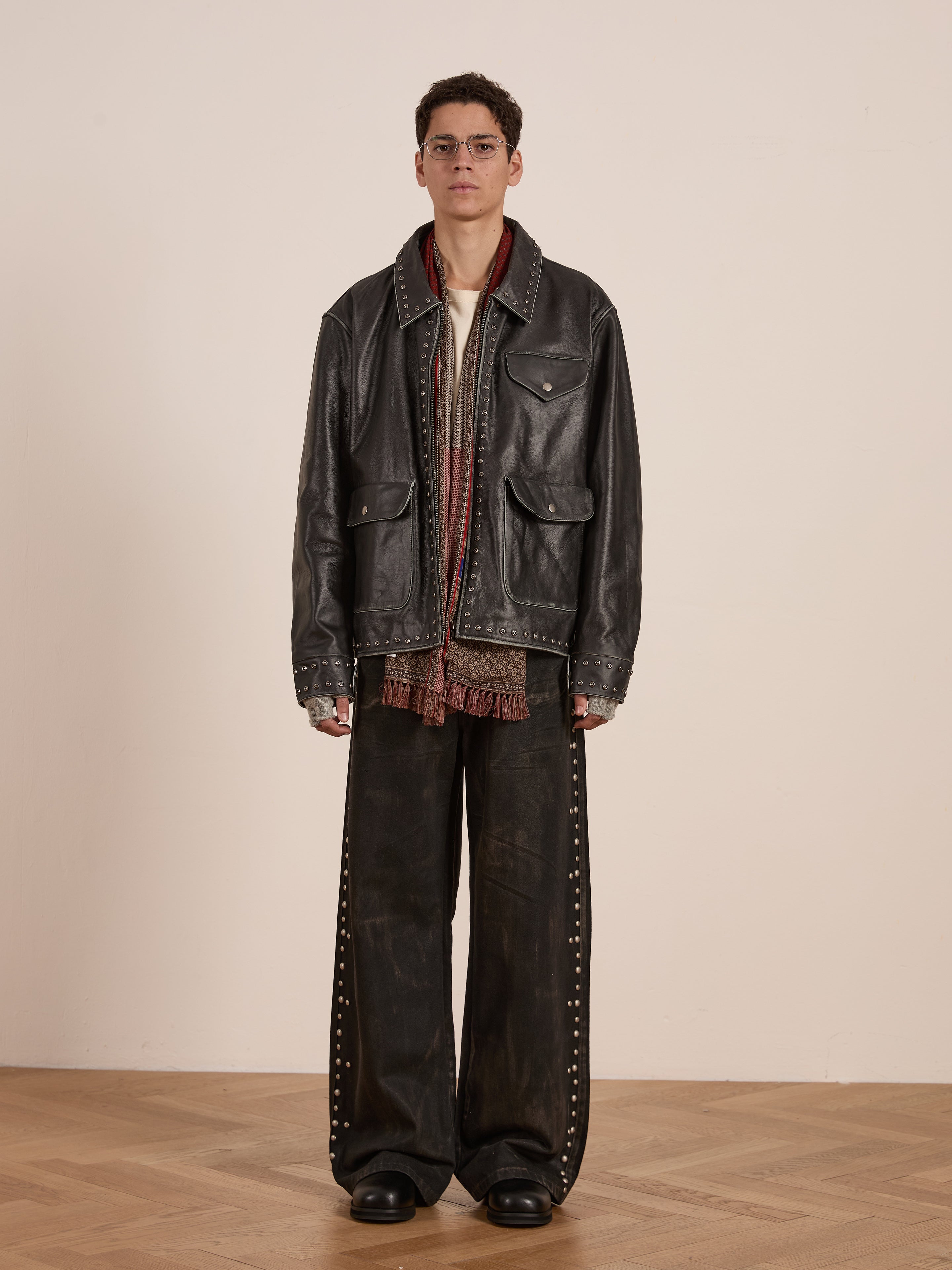 Studded Leather Pocket Jacket