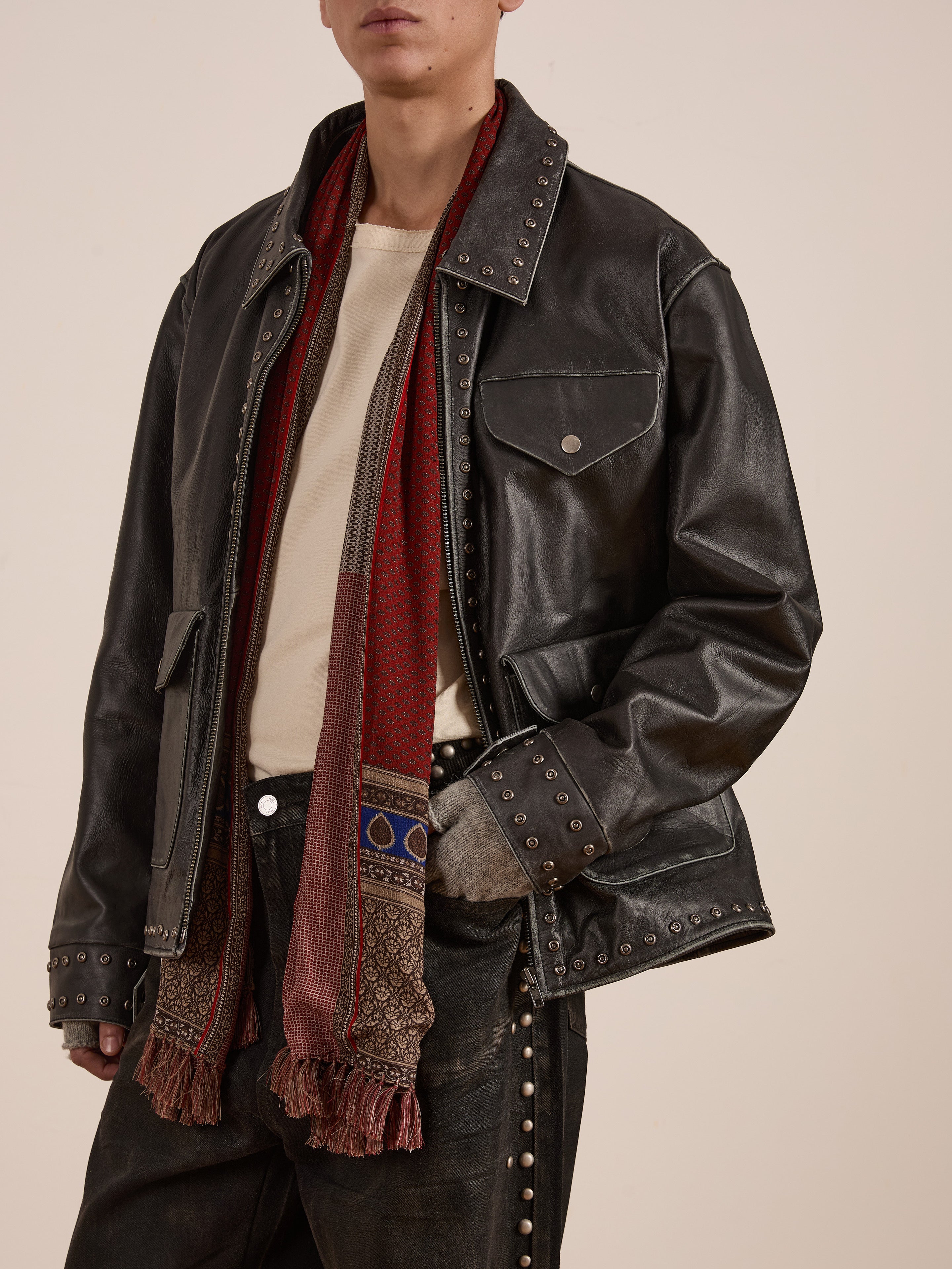 Studded Leather Pocket Jacket