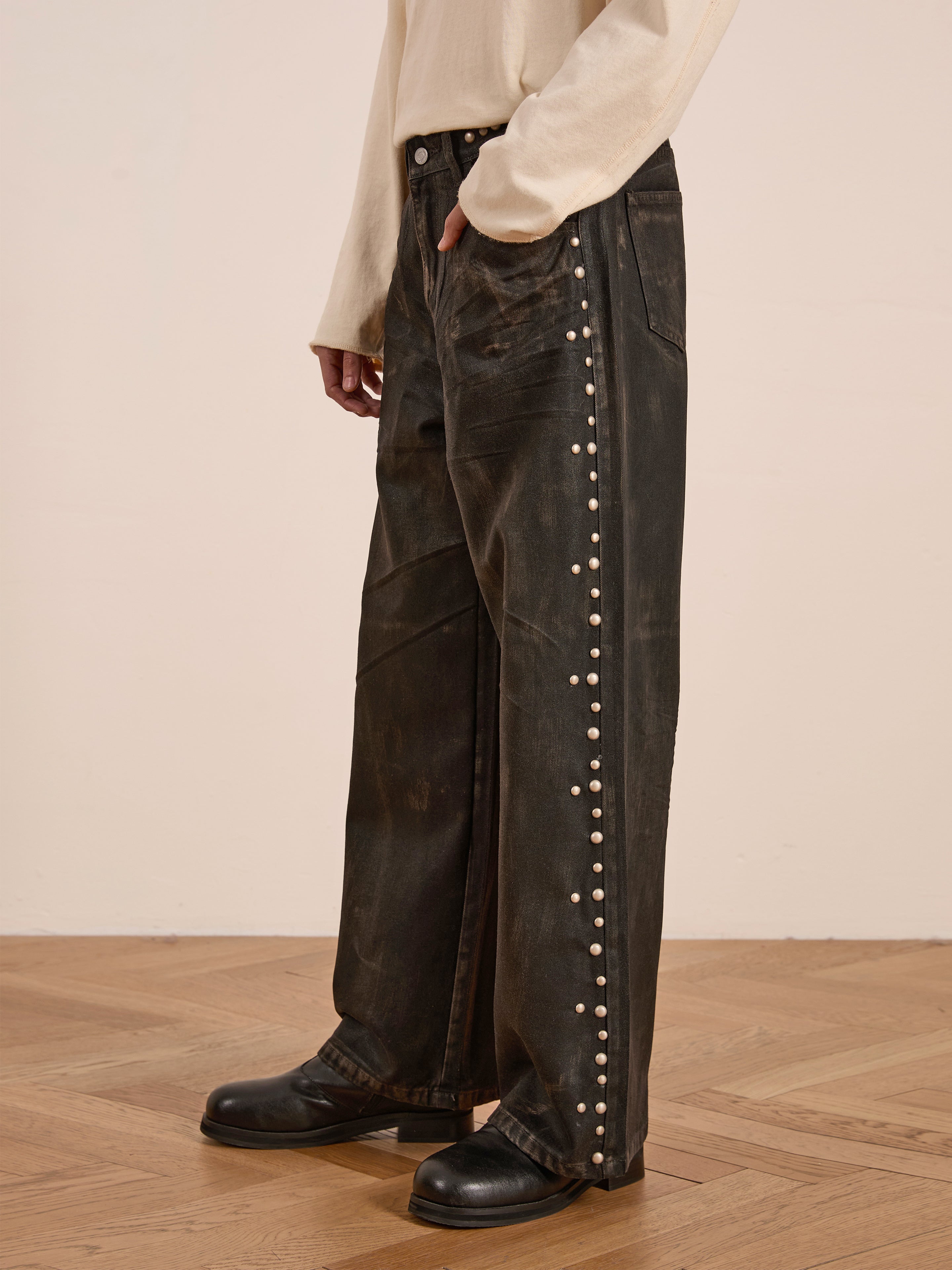 Waxed Studded Jeans