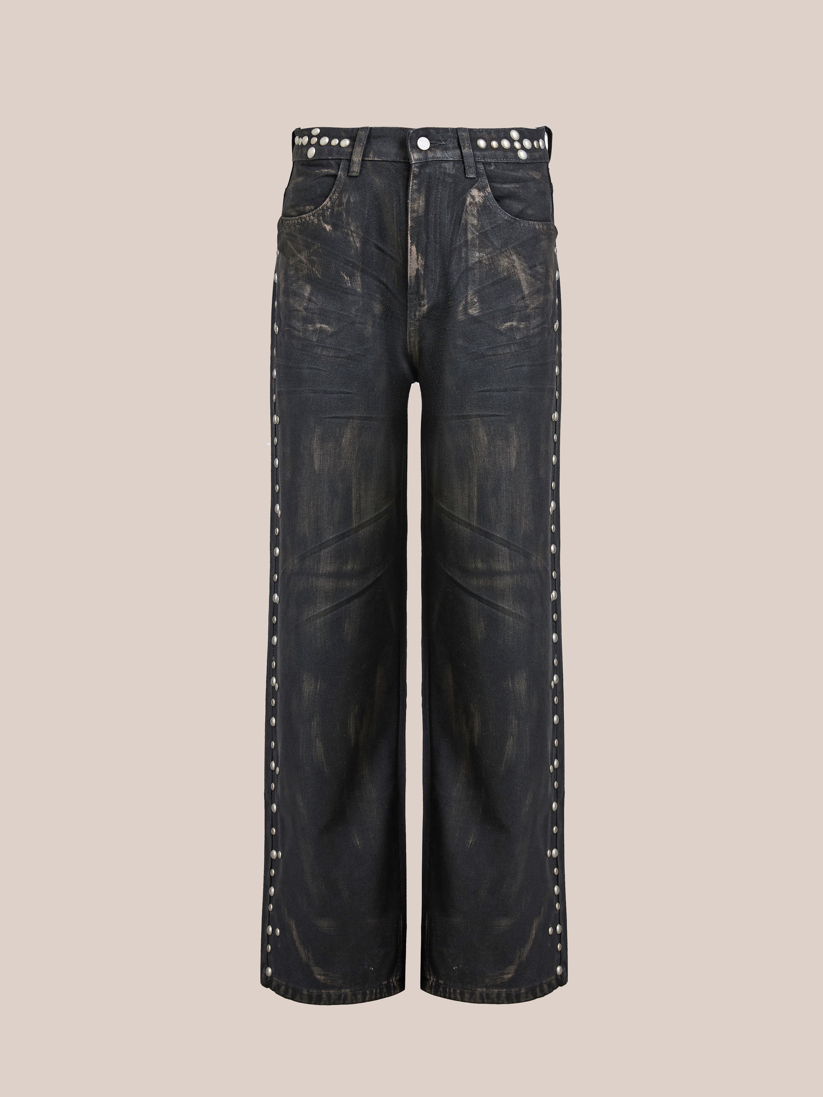 Waxed Studded Jeans