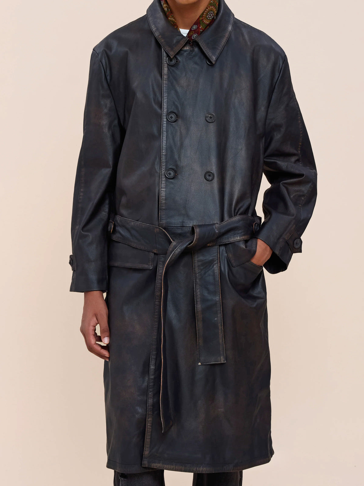 Belted Leather Trench Coat