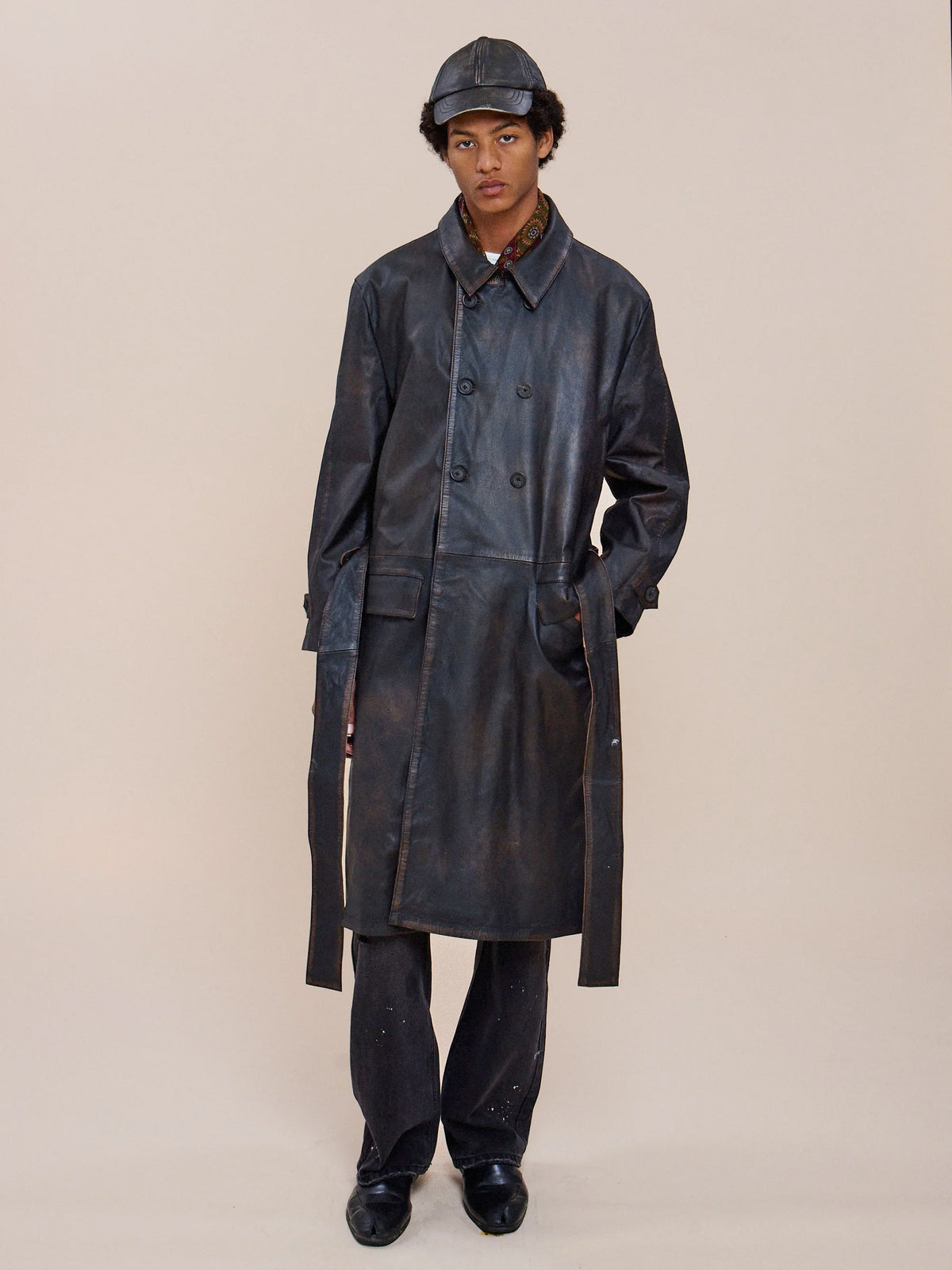 Belted Leather Trench Coat