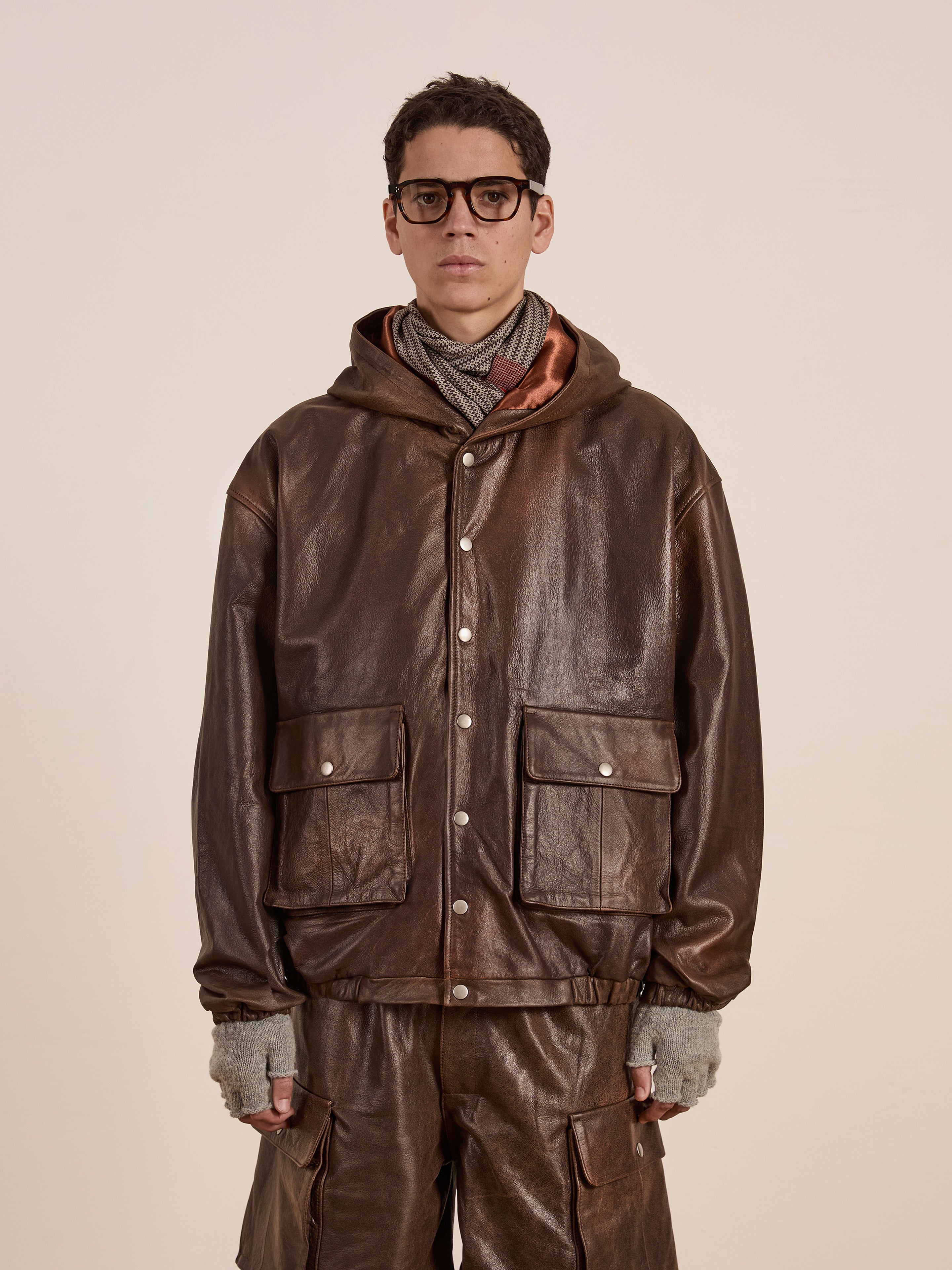 ジャケット・アウター DIRAIN Dust Leather Linen Hooded Jacket Dusk Distressed Genuine Leather Hoodie