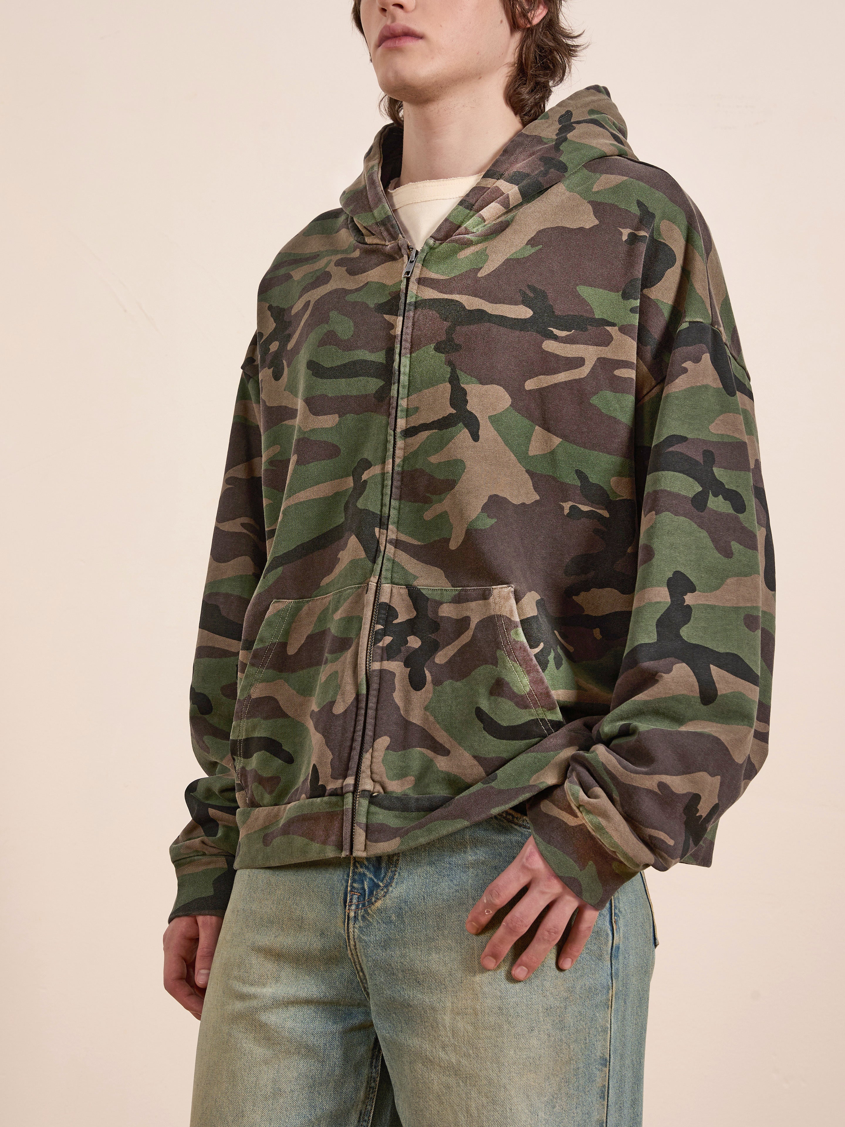Washed Camouflage Zip Hoodie
