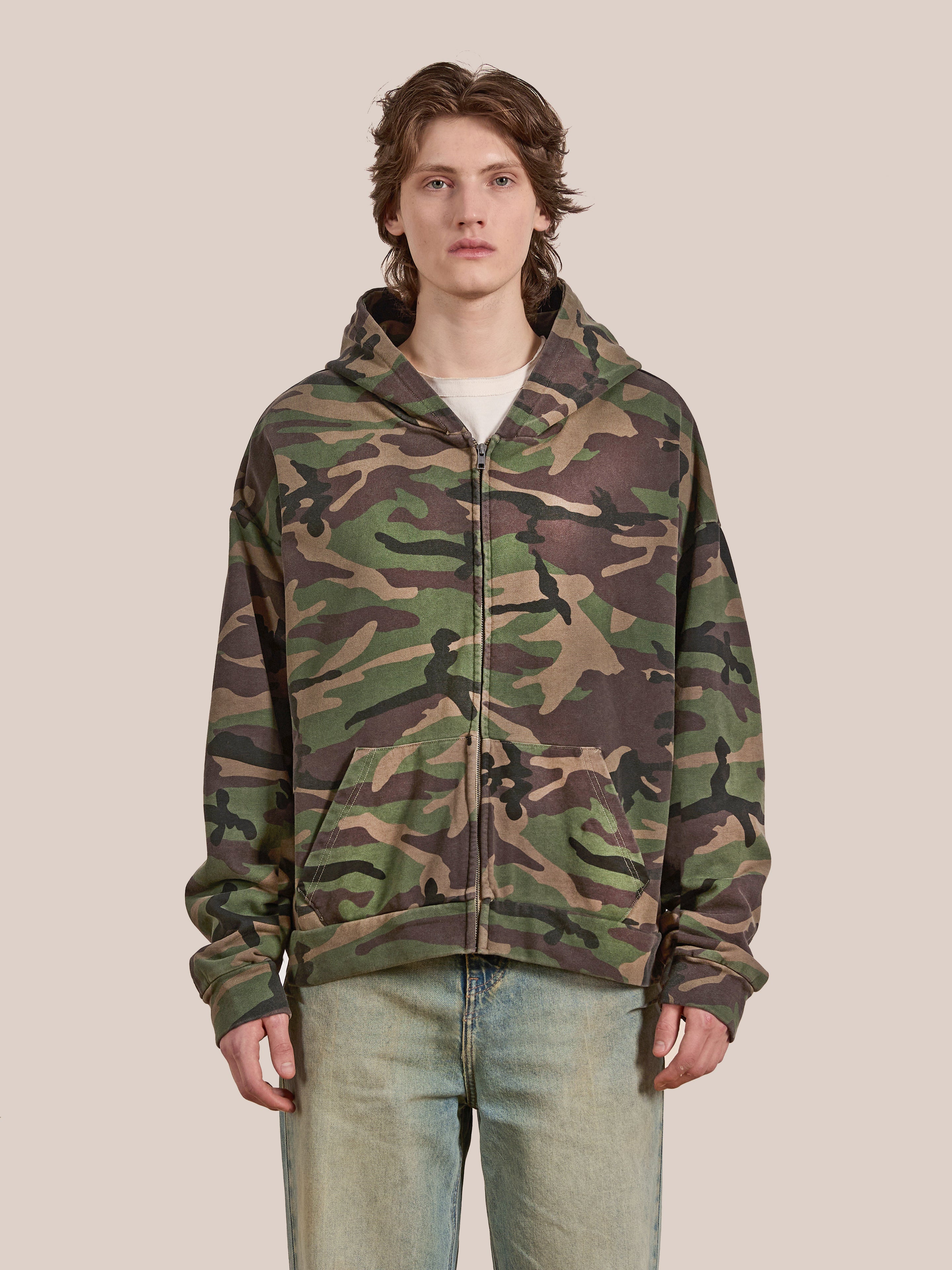 80s~90s military camo zip hoodie パーカー カモ Vintage 1990s Distressed Camouflage Zip up Hoodie / 90s Hoodie