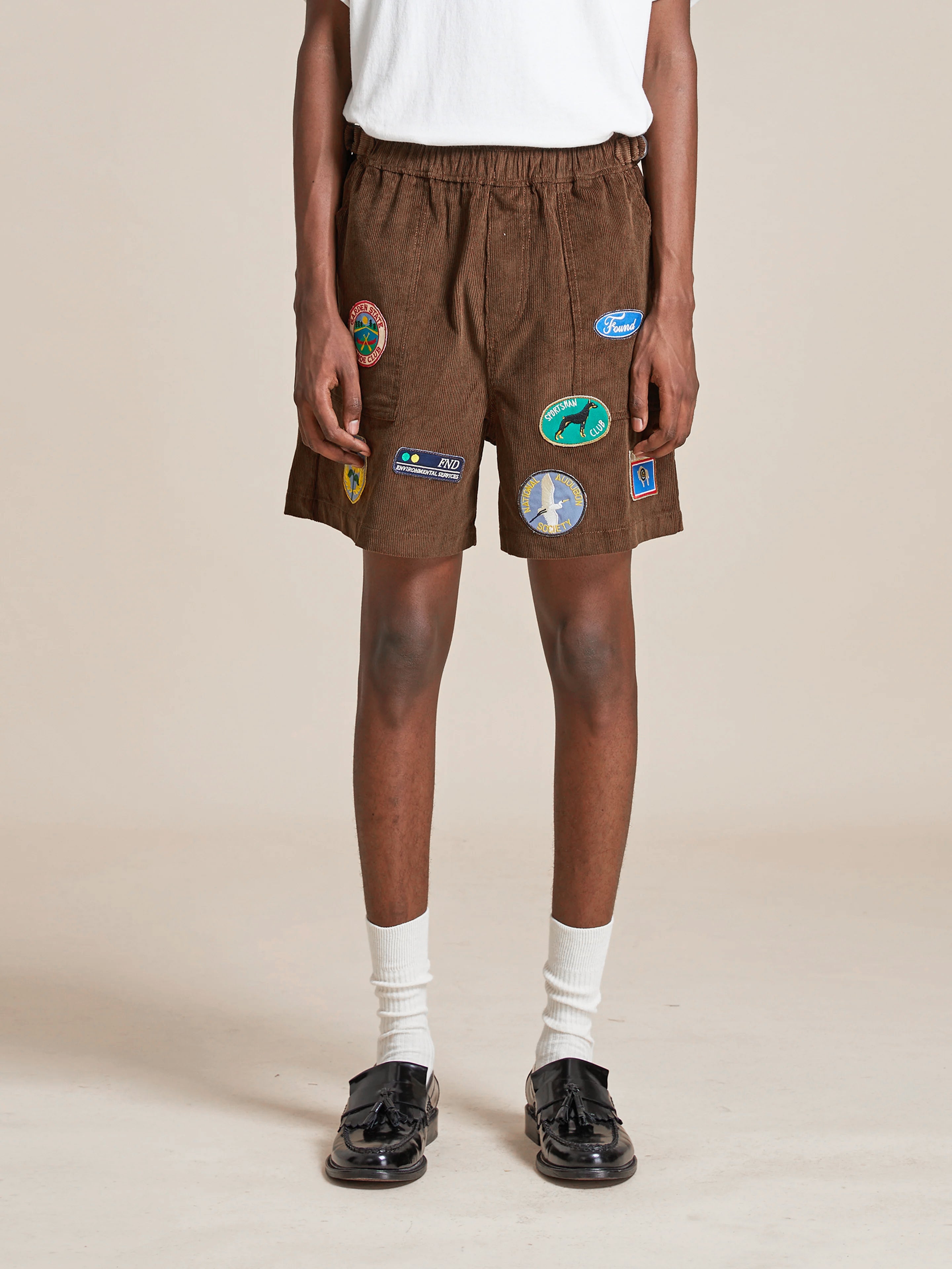 Corduroy Patch Shorts in Brown