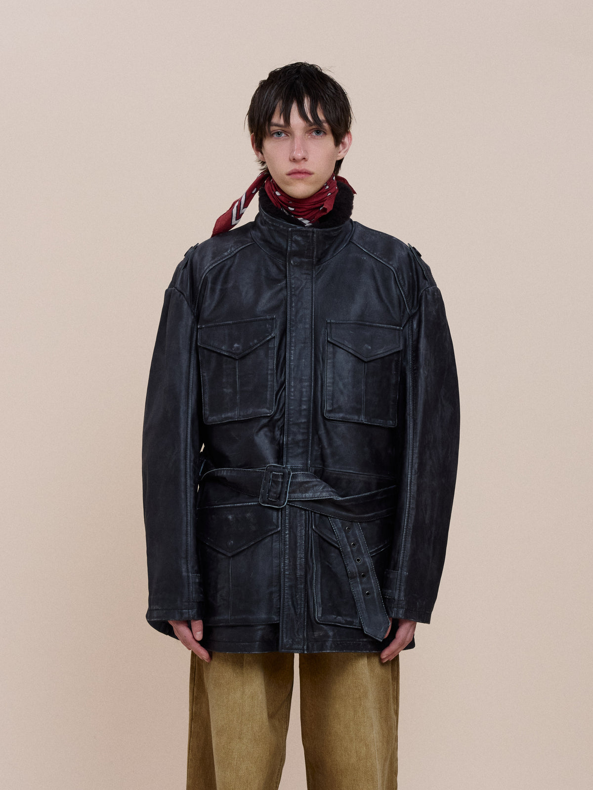 Distressed Leather M65 Utility Jacket
