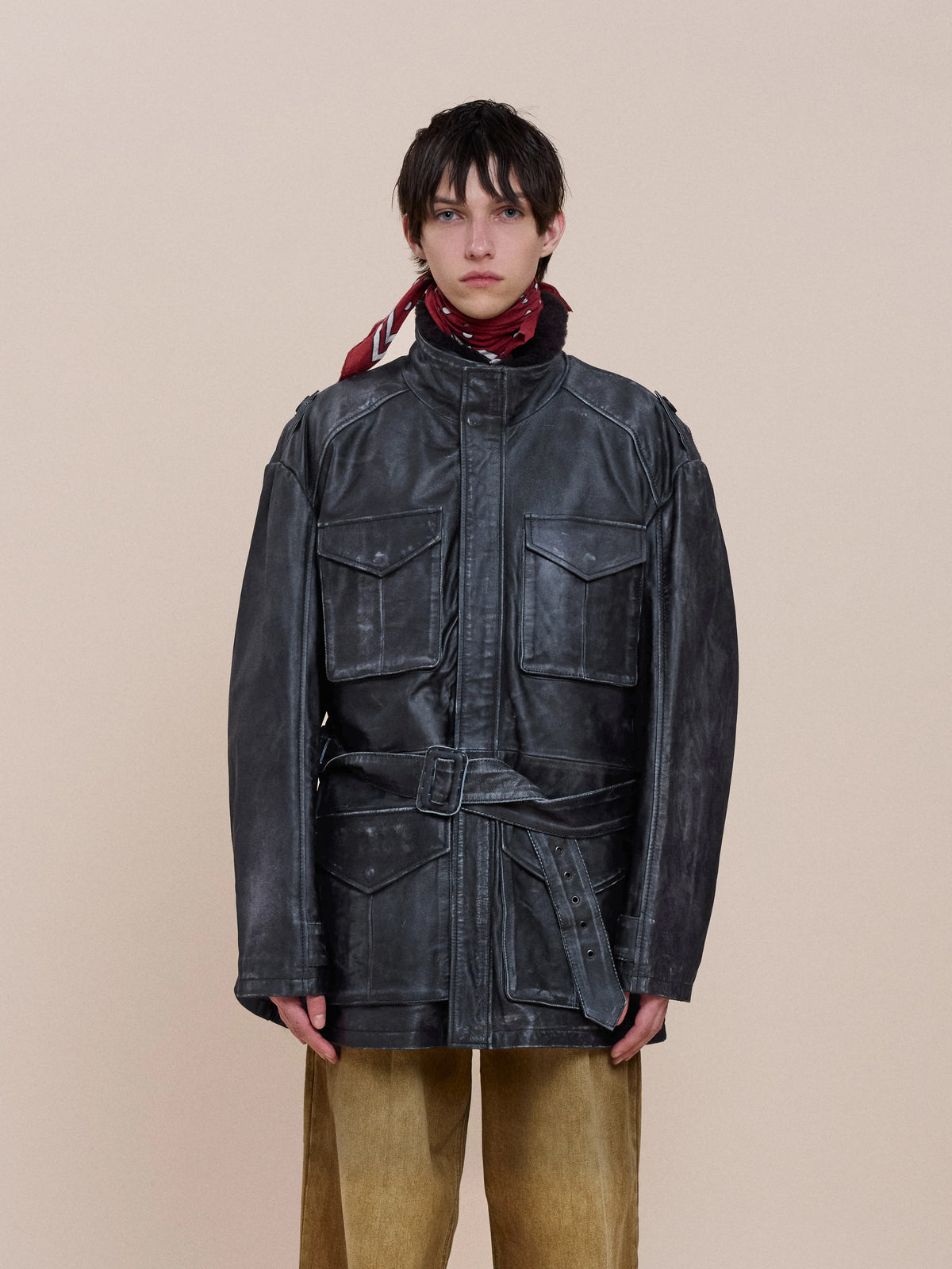 Distressed Leather M65 Utility Jacket