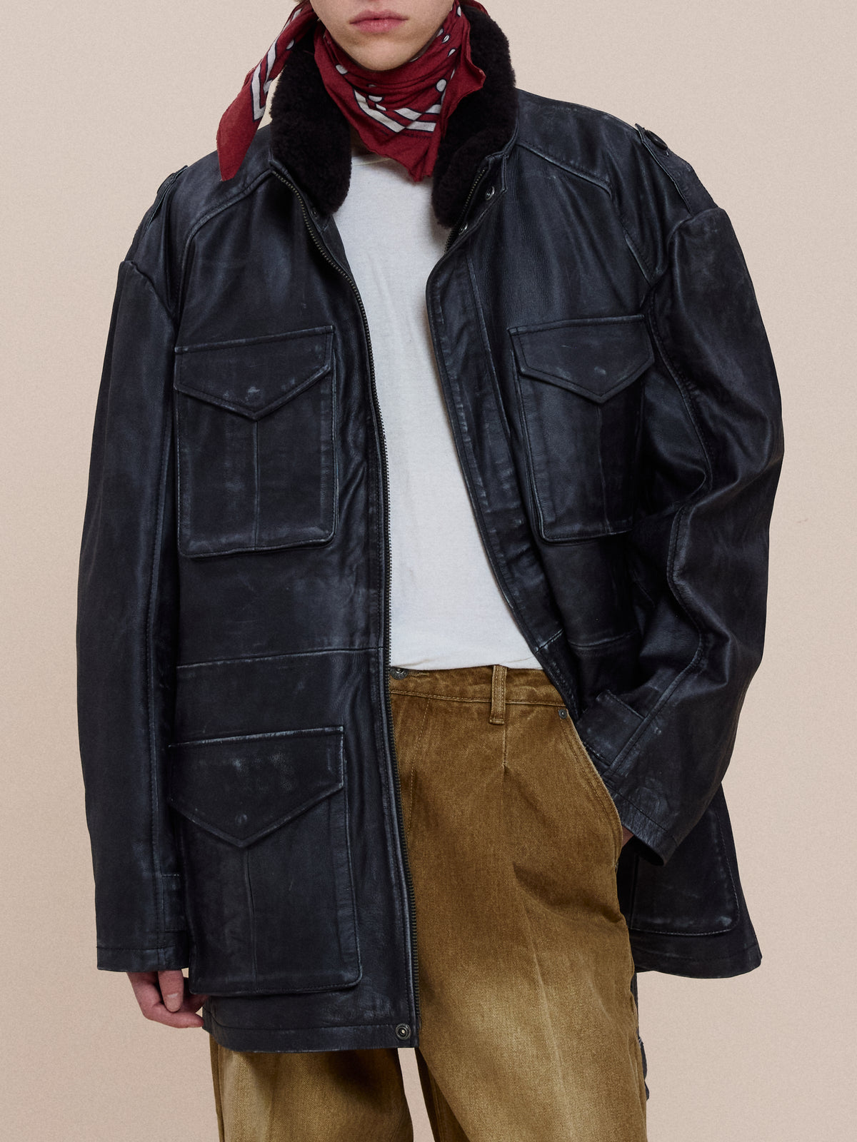 Distressed Leather M65 Utility Jacket