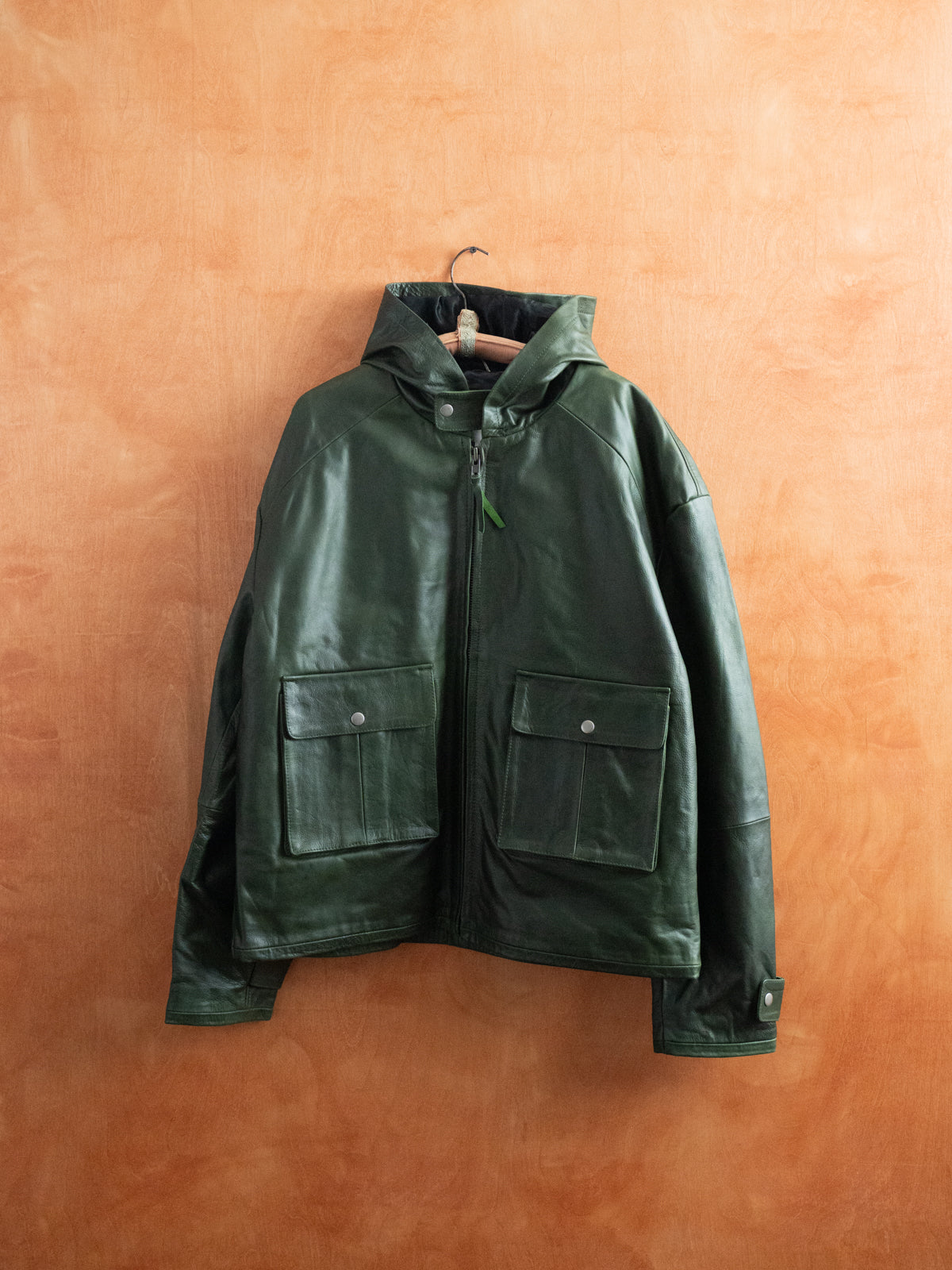 Distressed Leather Pocket Hoodie