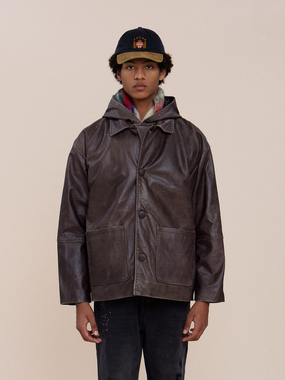 Double Layer Leather Hooded Jacket