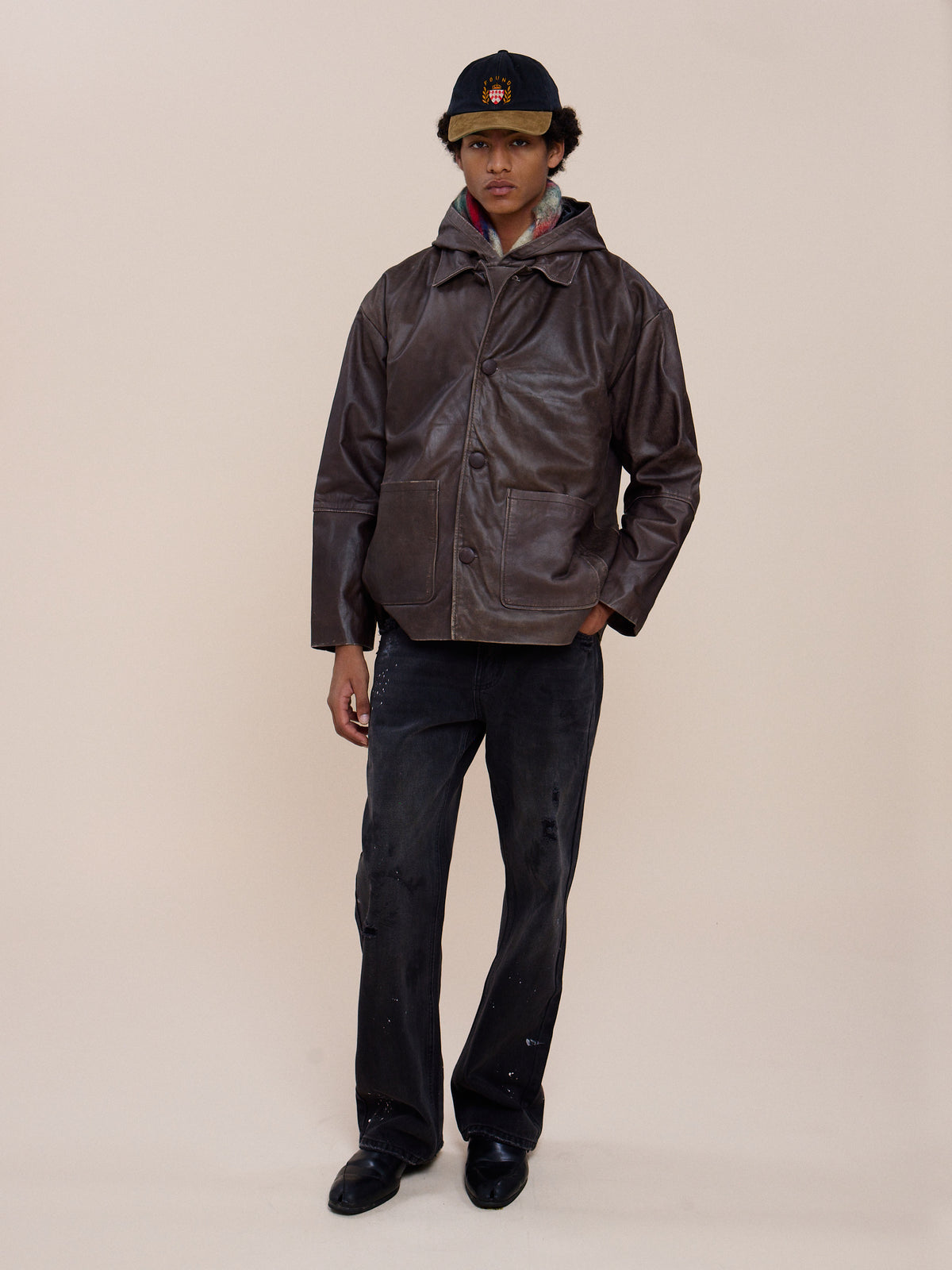 Double Layer Leather Hooded Jacket