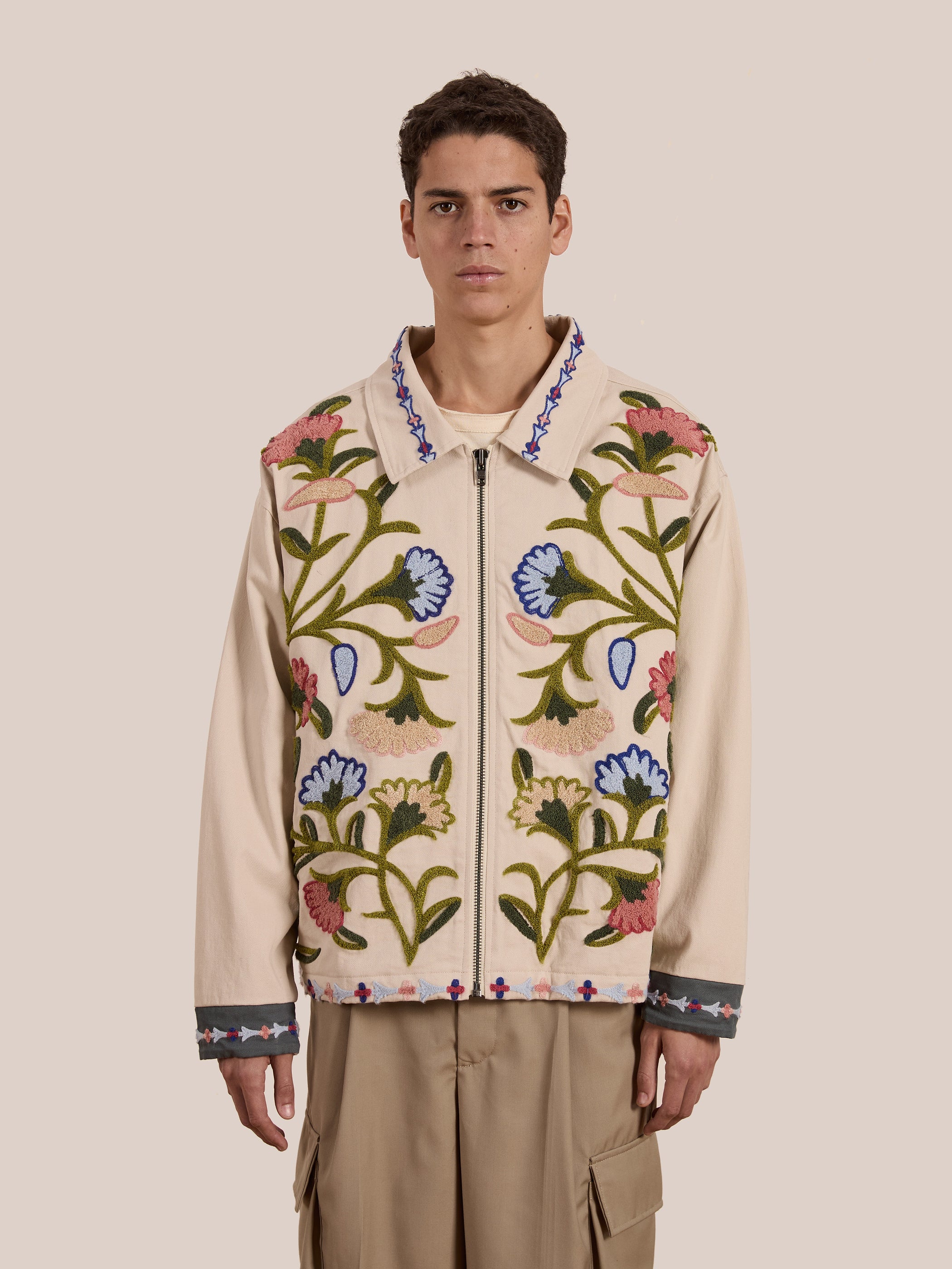 Floral Embroidered Work Jacket