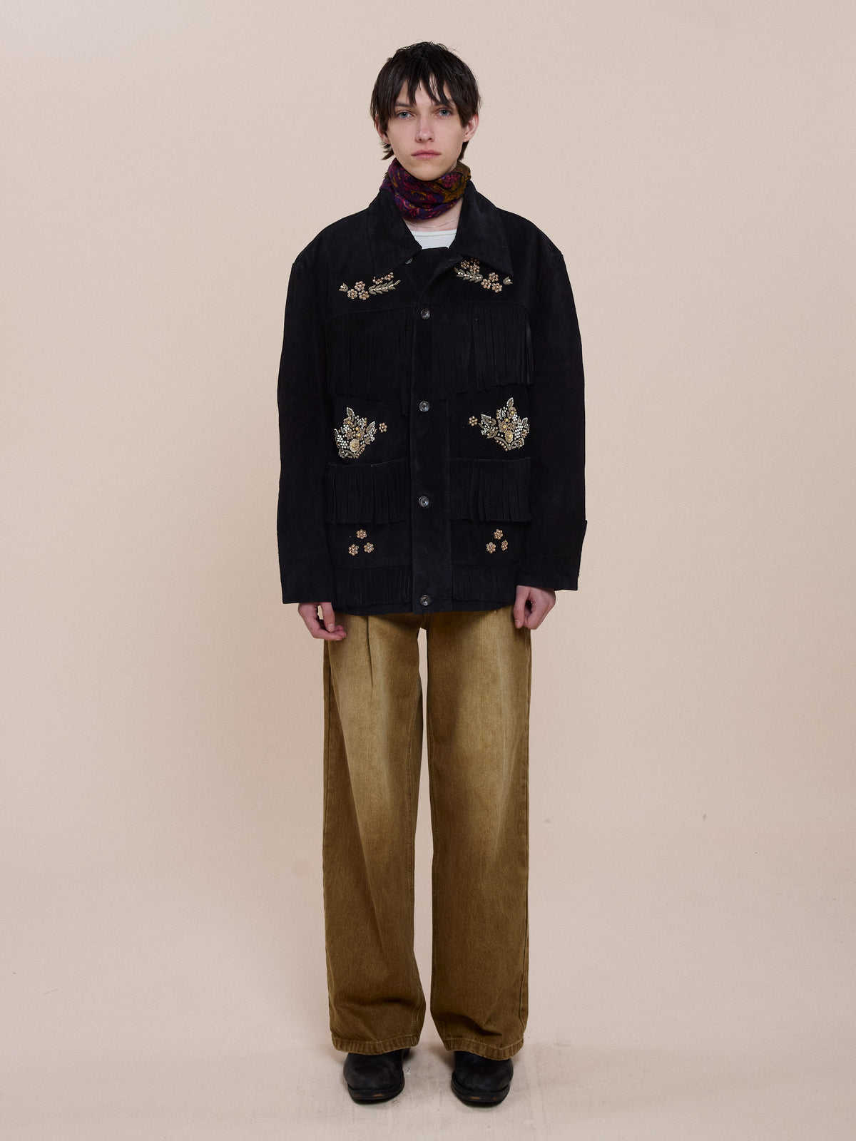 Hand Embroidered Suede Western Fringe Jacket