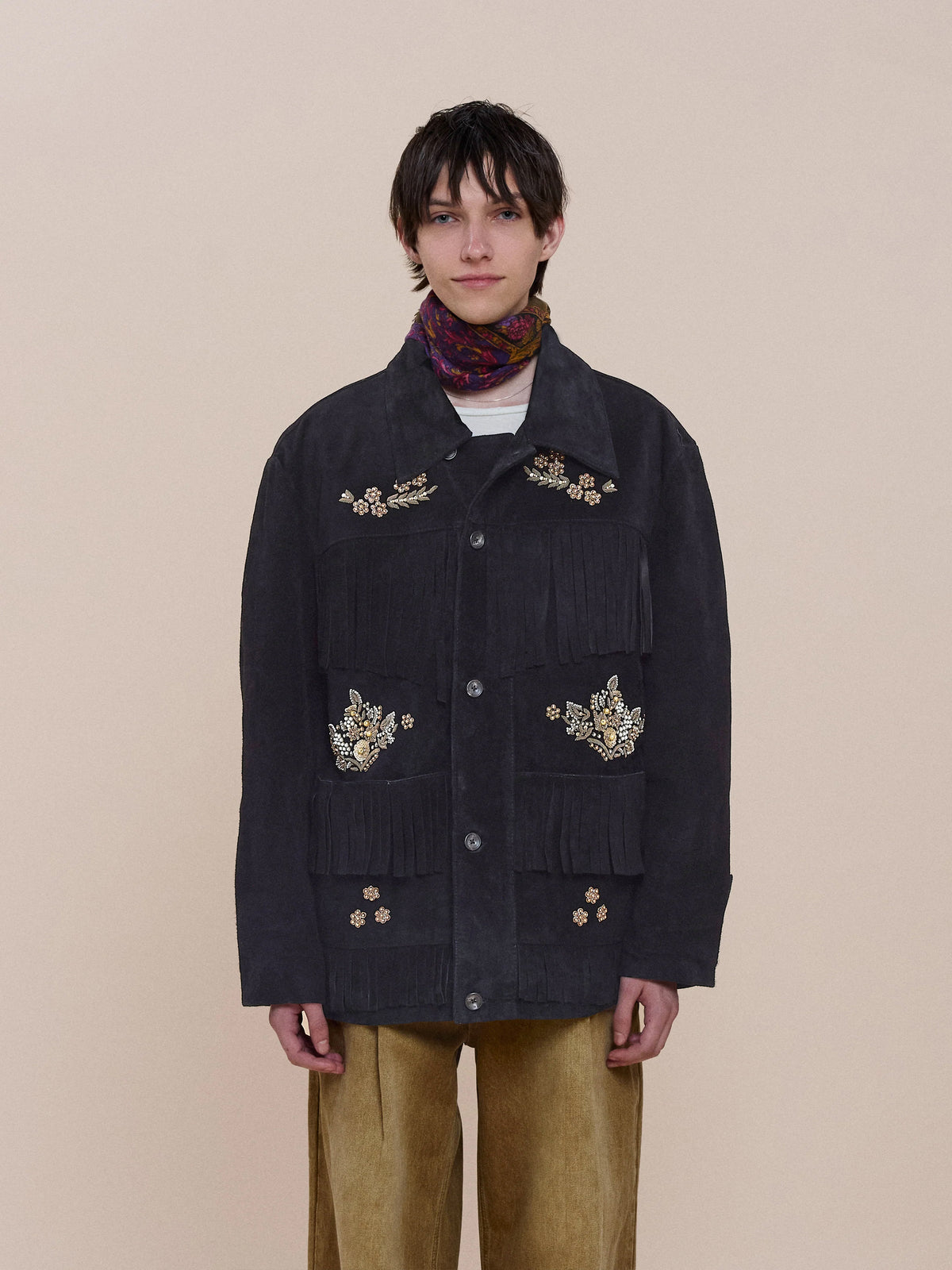 Hand Embroidered Suede Western Fringe Jacket