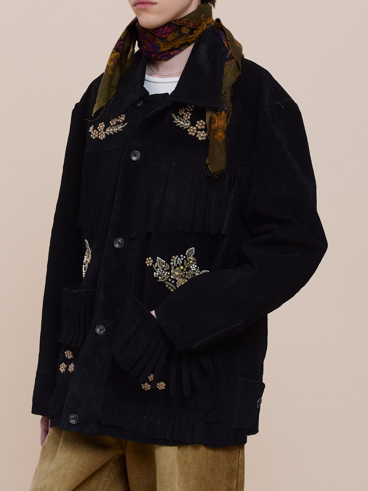 Hand Embroidered Suede Western Fringe Jacket