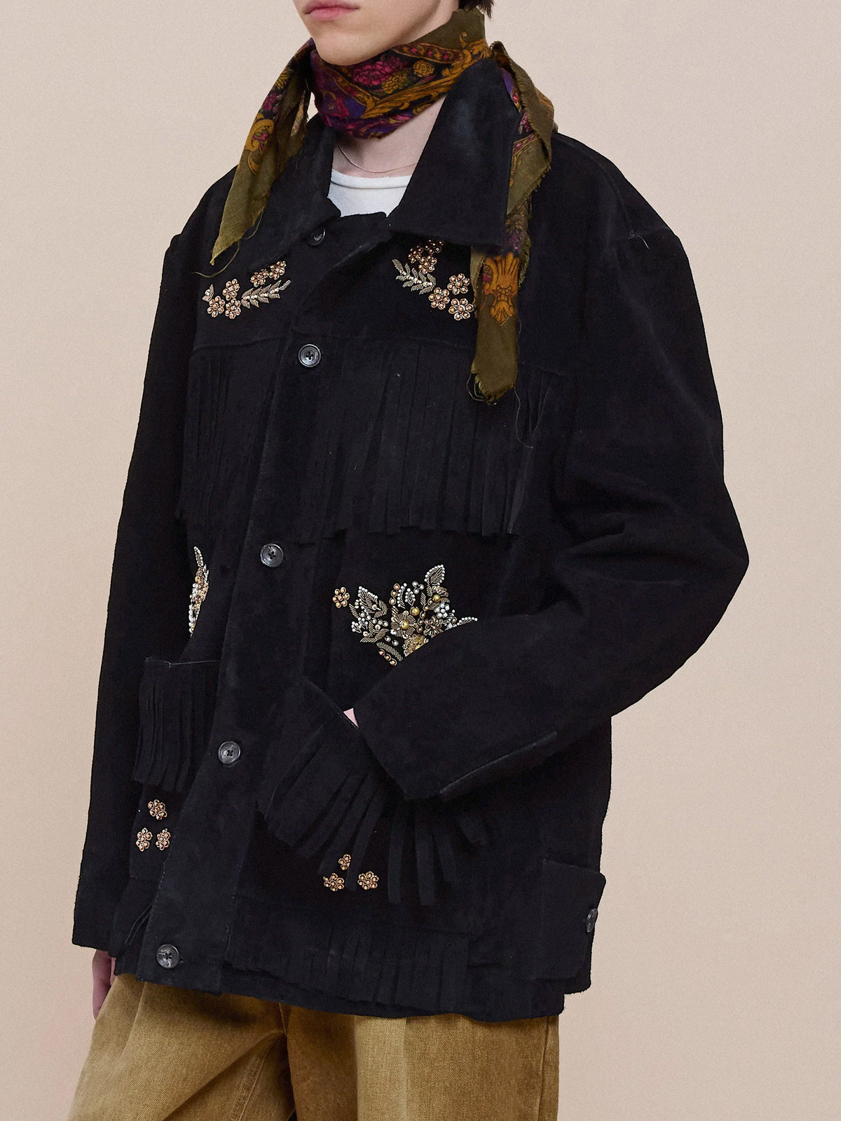 Hand Embroidered Suede Western Fringe Jacket
