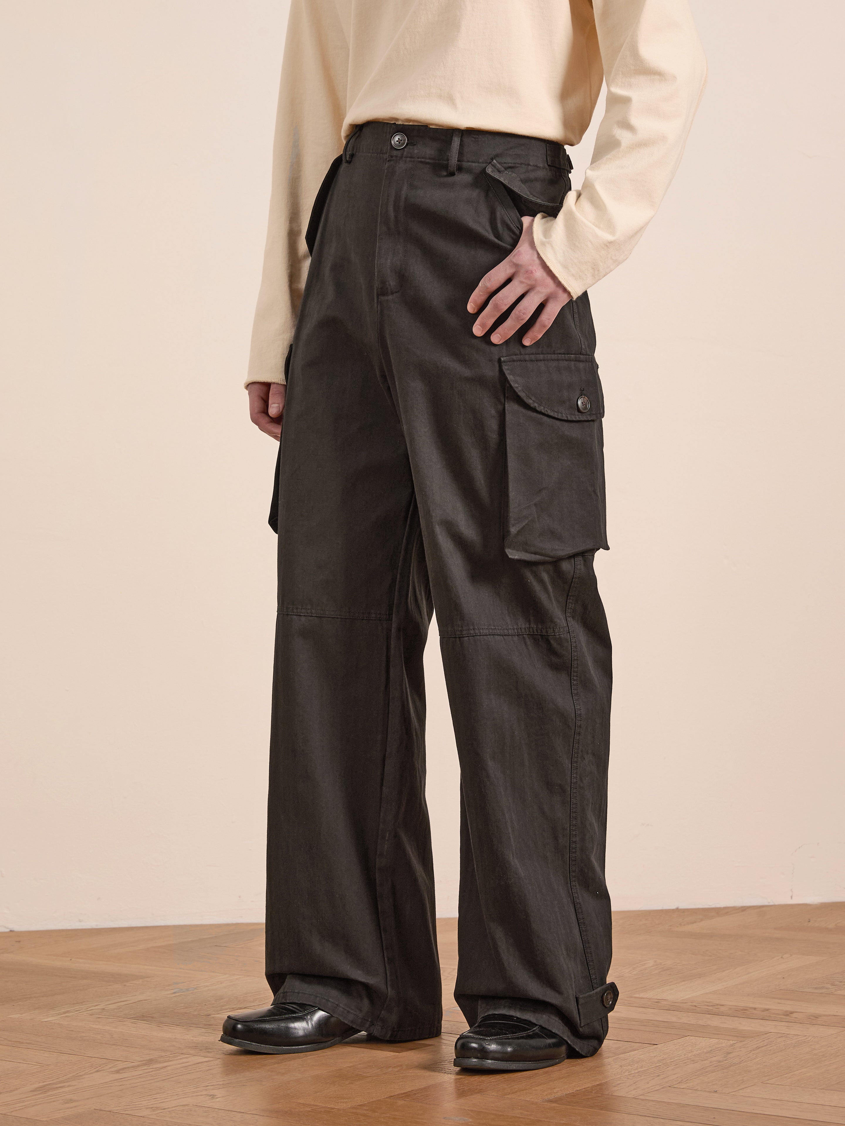 Herringbone Pants Herringbone Twill Wide Cropped Pants 32