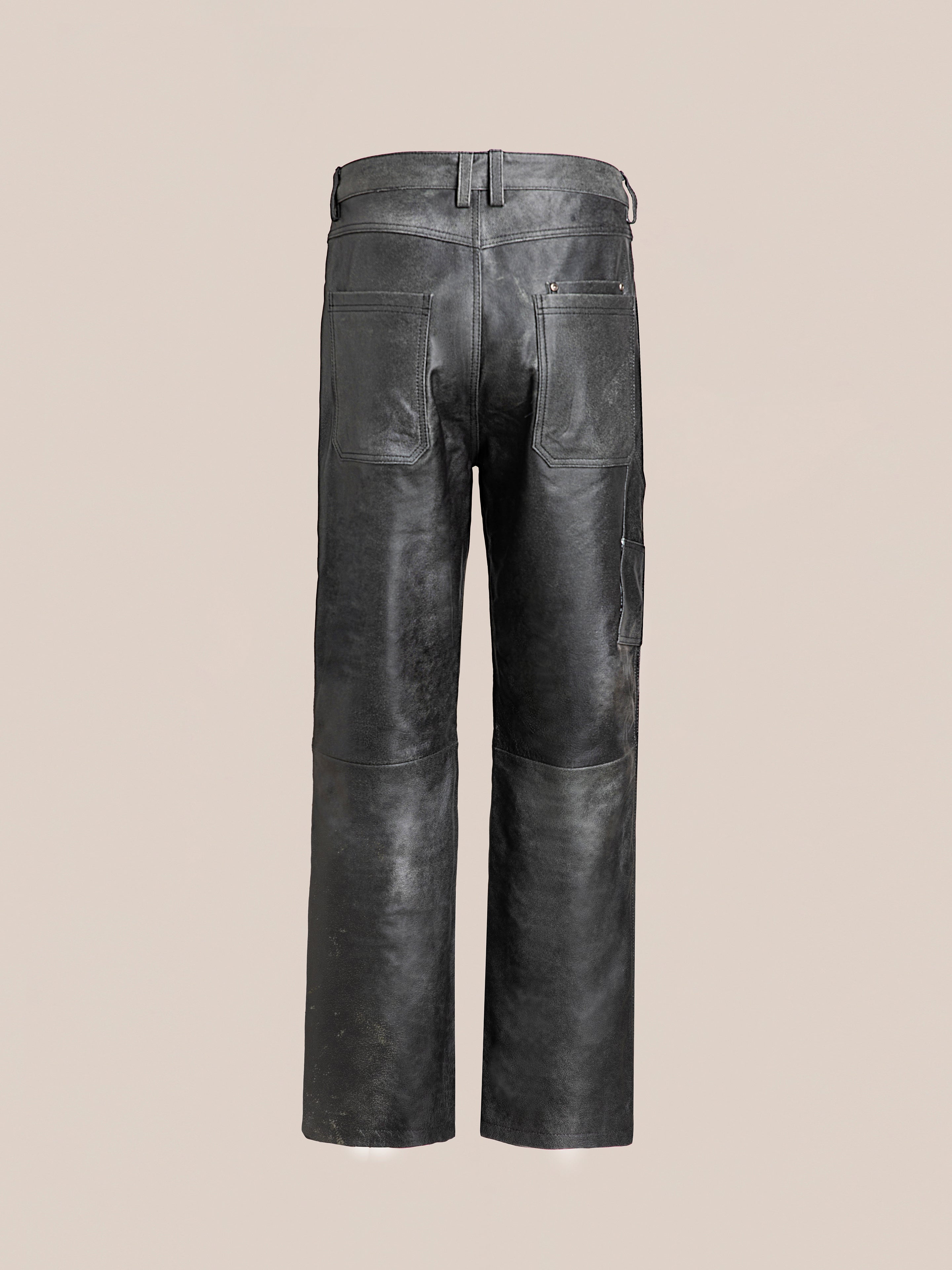 Distressed Genuine Leather Carpenter Pants