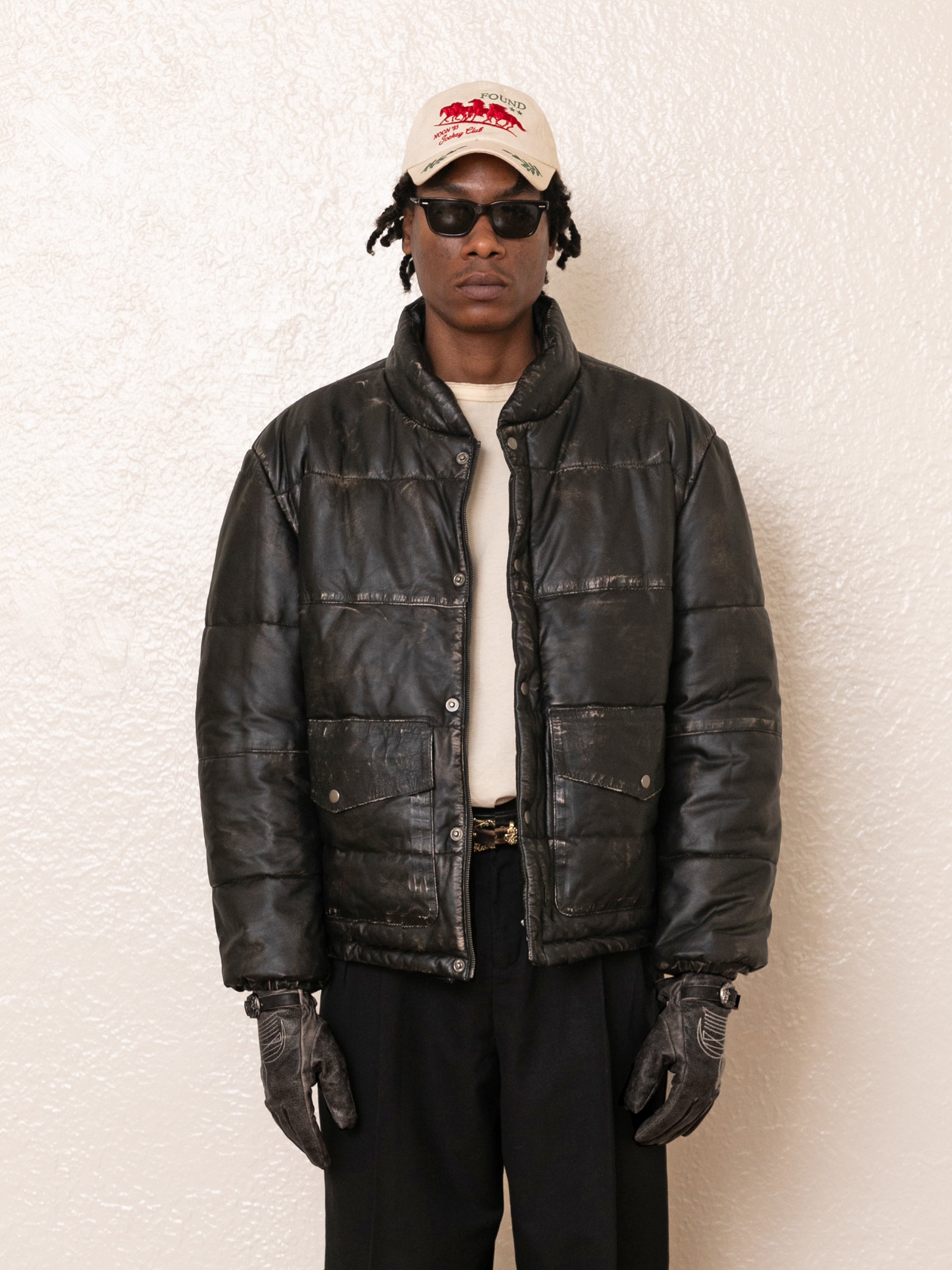 Leather Distressed Puffer Jacket