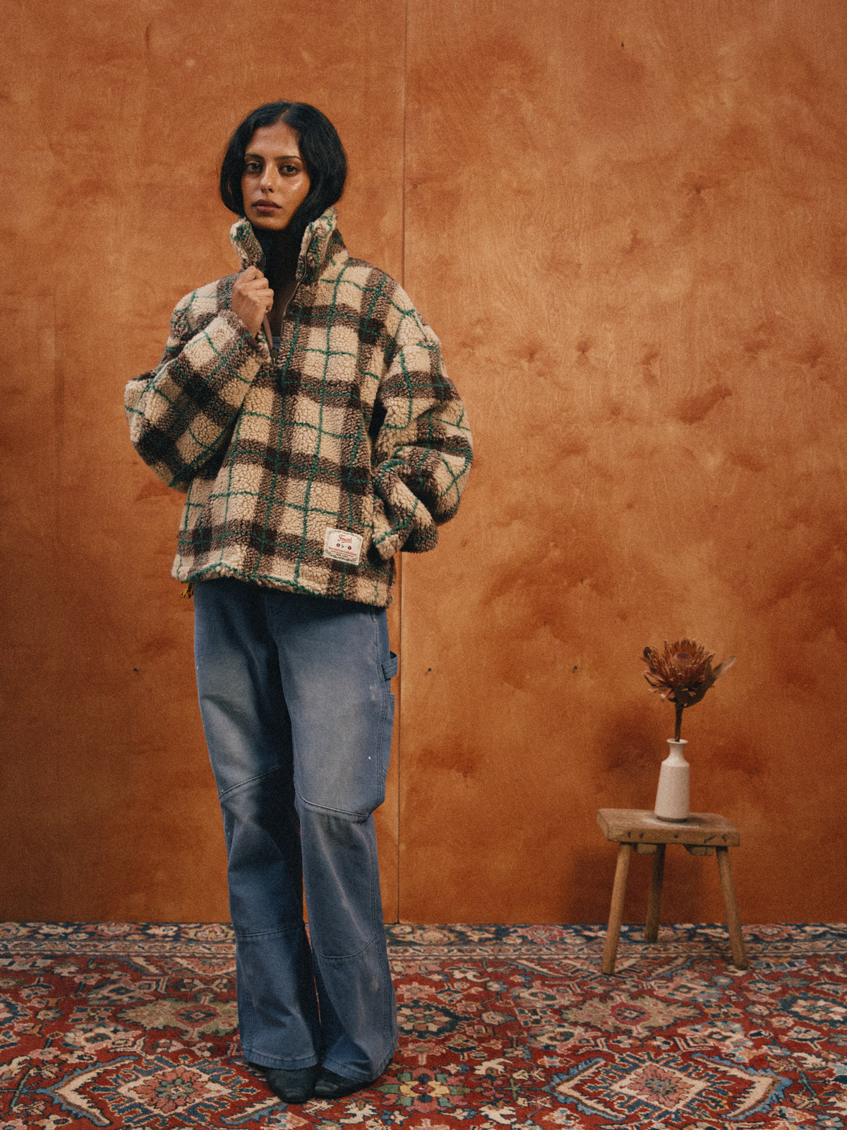 Plaid Quarter Zip Fleece Pullover