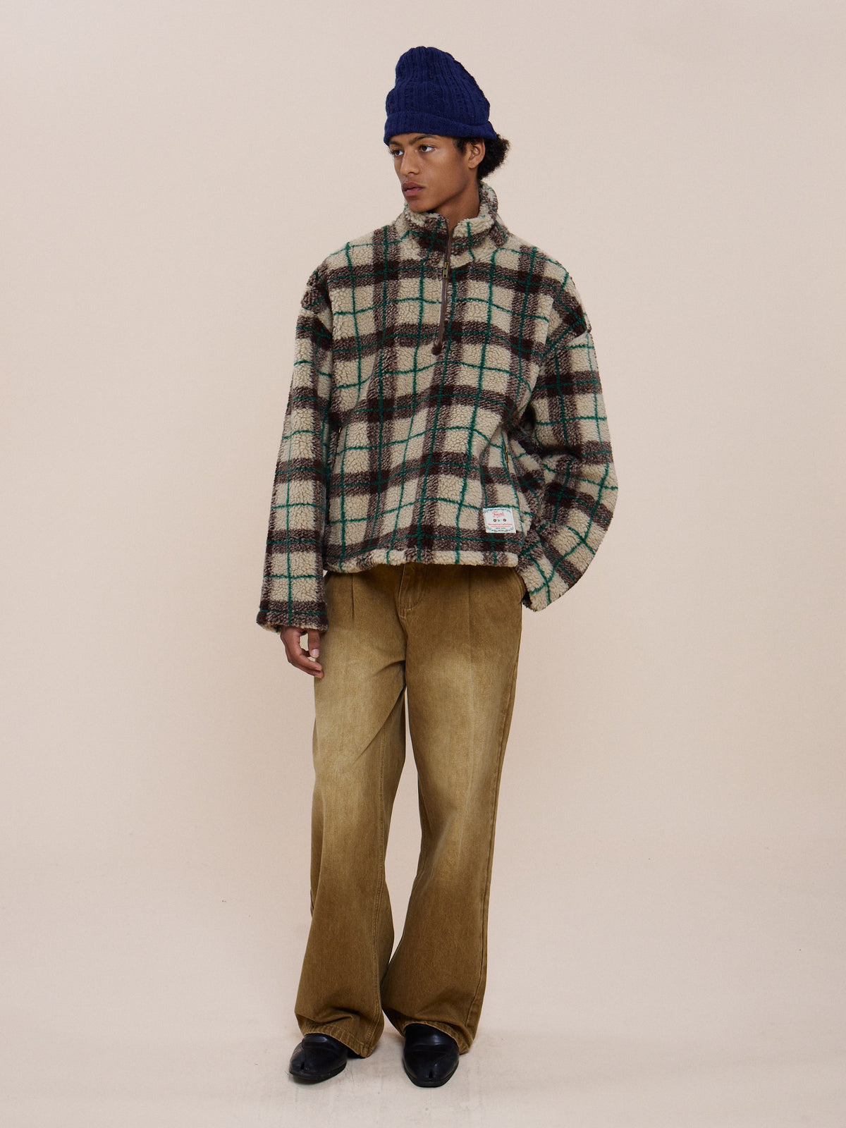 Plaid Quarter Zip Fleece Pullover