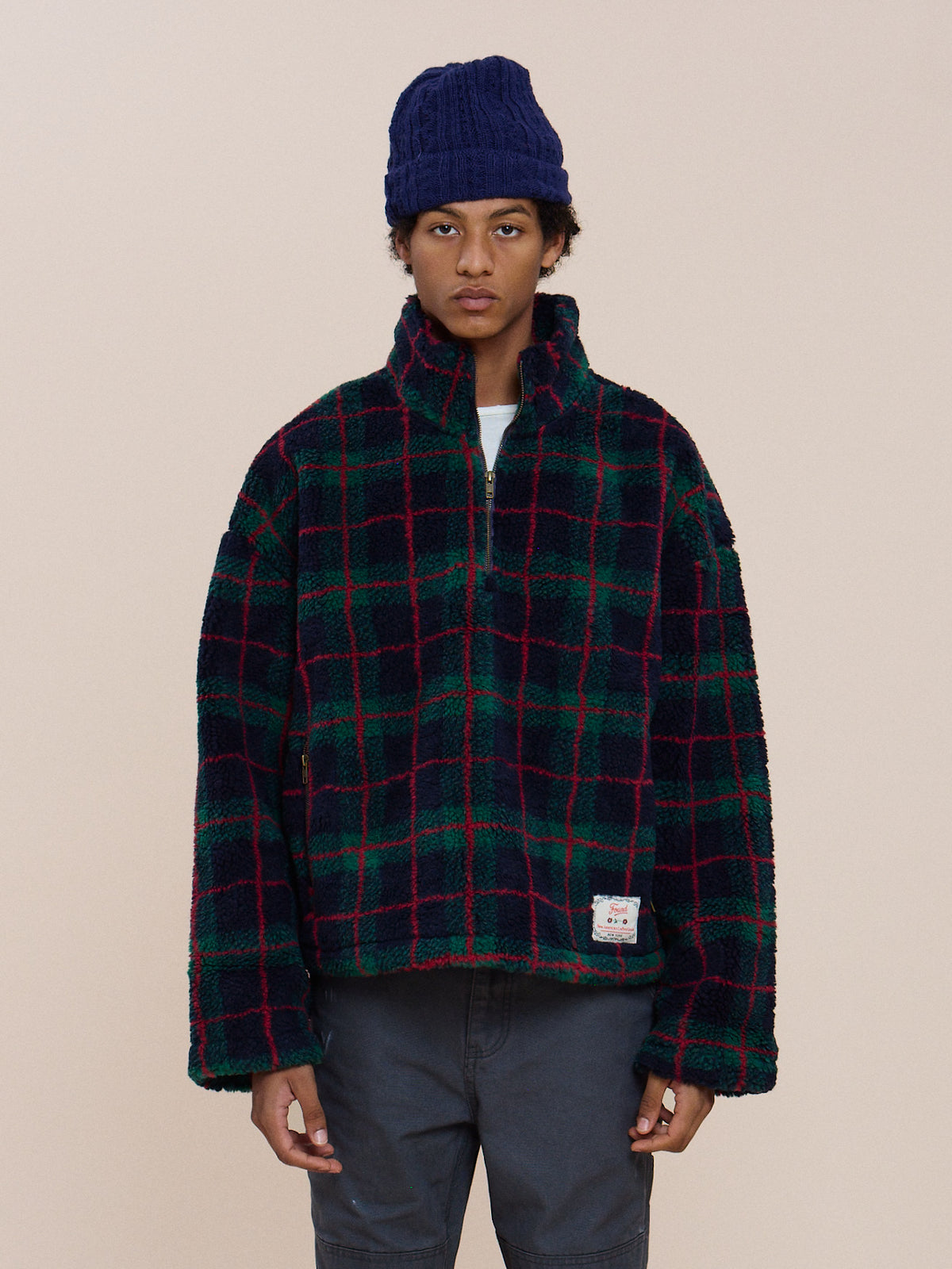 Plaid Quarter Zip Fleece Pullover