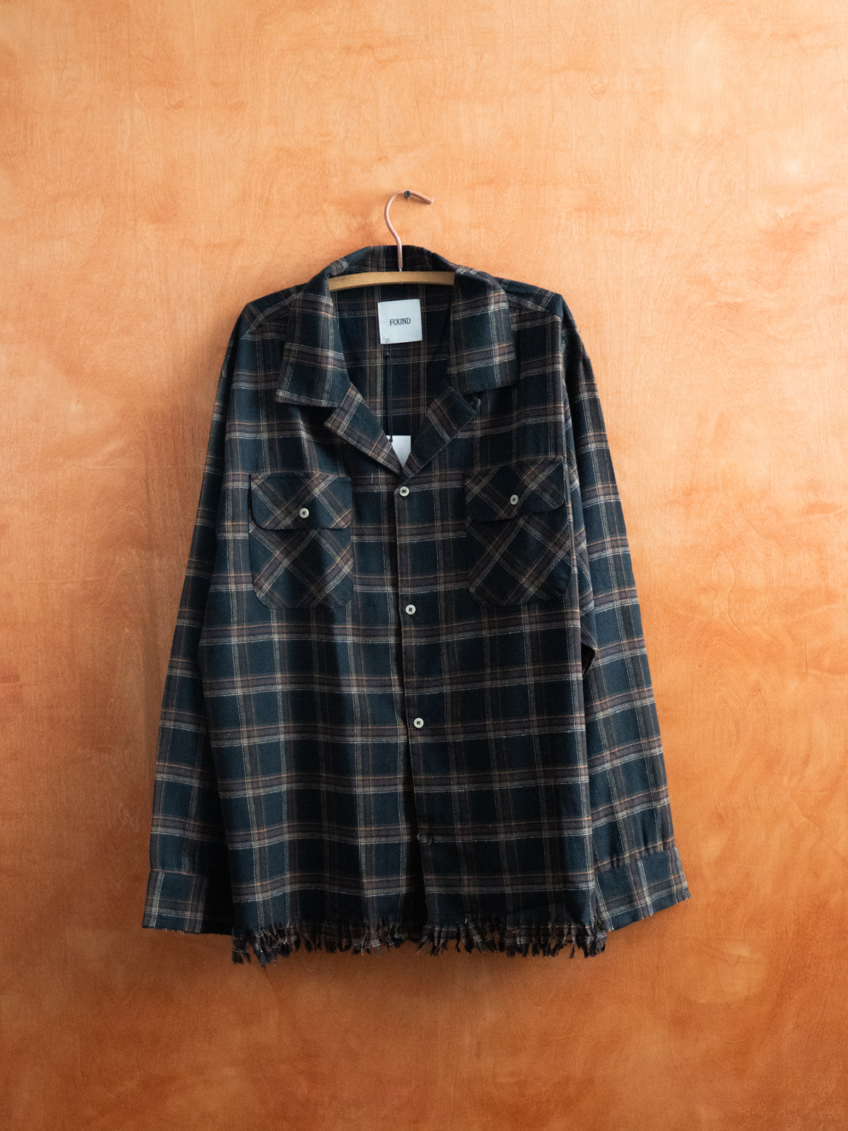 Raw Cut Fringe Plaid Camp Shirt