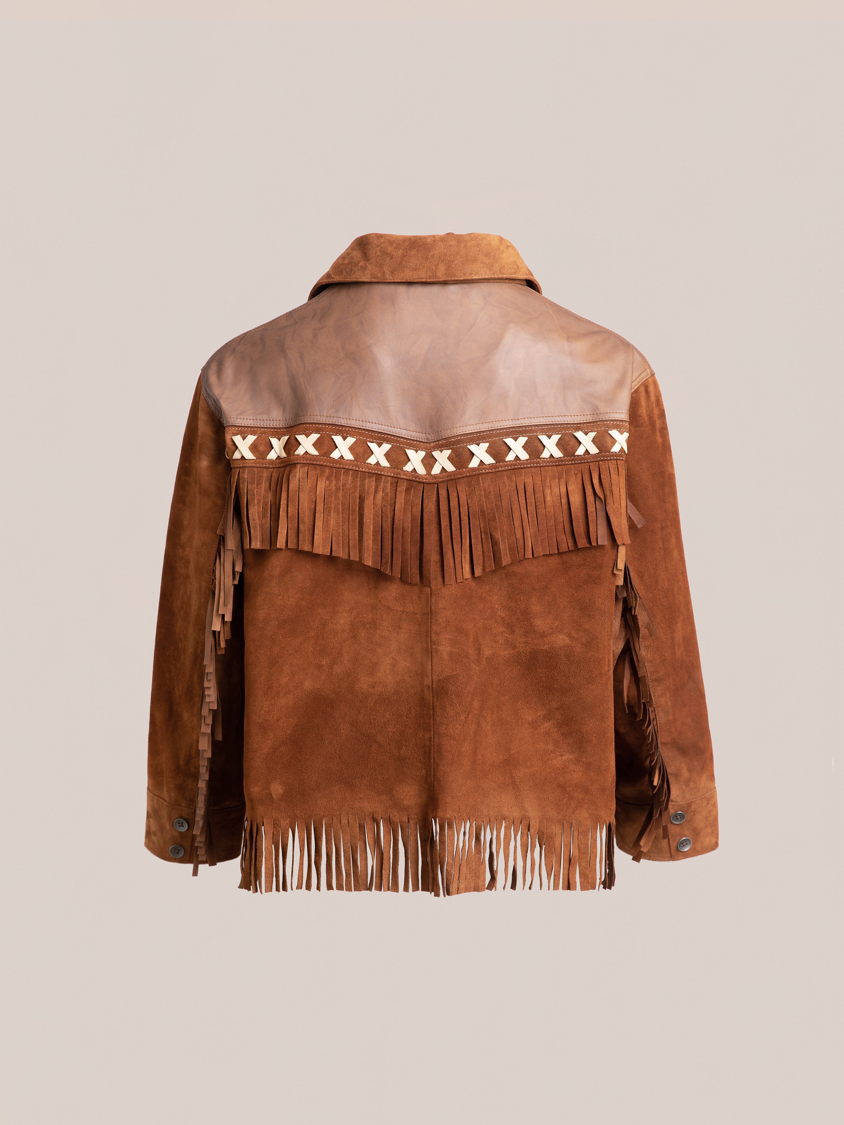 Two-tone Western Fringe Suede Leather Jacket